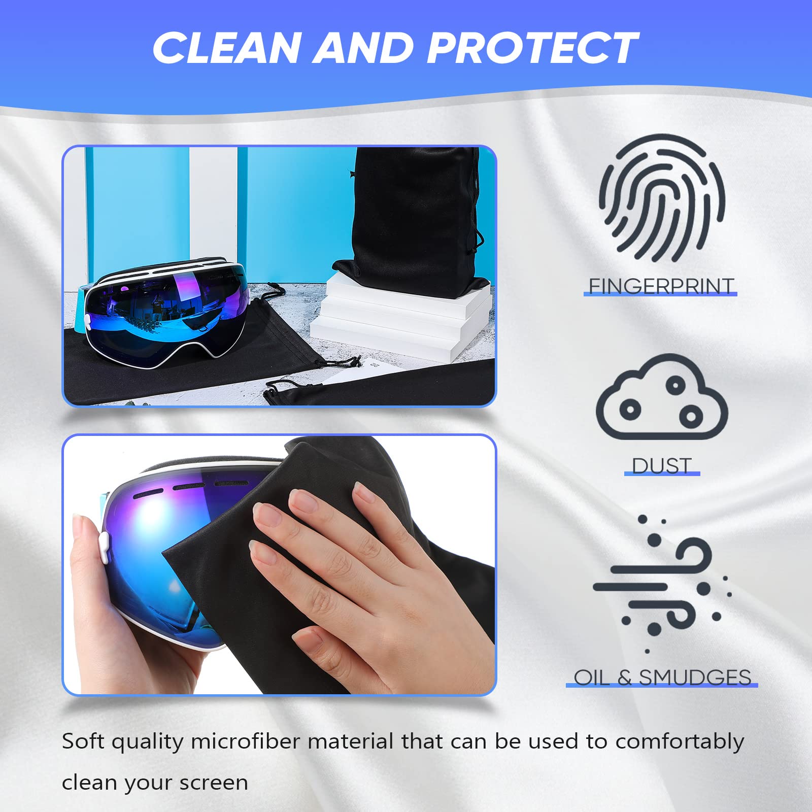 Konohan 3 Pack Ski Goggle Storage Bags - Microfiber Drawstring Protective Pouch for Snow Goggles | Soft Travel Case for Skiing, Snowboarding & Winter Sports Accessories