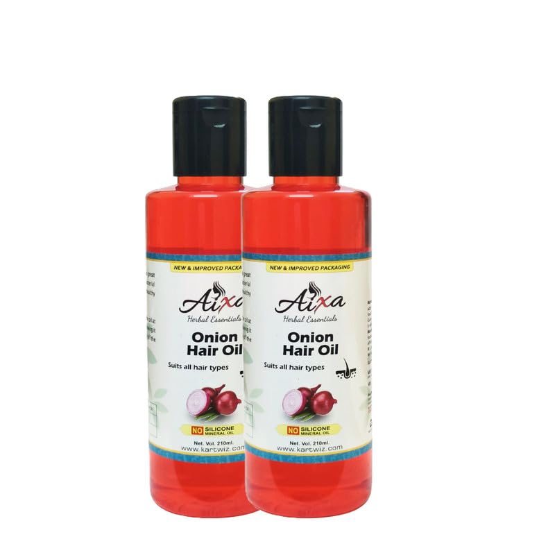 Aixa Onion Oil for Hair Growth & Scalp Care - Natural Herbal Treatment for Thicker, Stronger, Healthier Hair | 210ml (Pack of 2) | Promotes Hair Regrowth, Reduces Breakage & Adds Shine | Perfect for Daily Hair Care Routine & Damaged Hair Repair