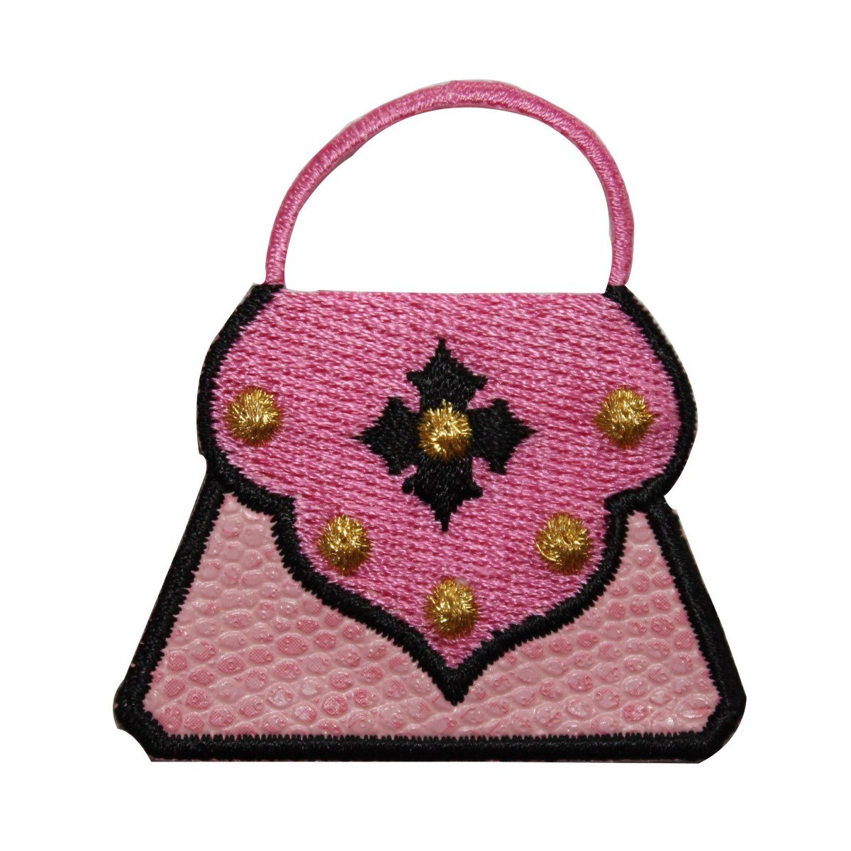 Pink Dotted Handbag Patch - Fashion Embroidered Iron On Applique for DIY Bags, Purses & Clothing - Perfect for Customizing Tote Bags, Jeans & Denim Jackets