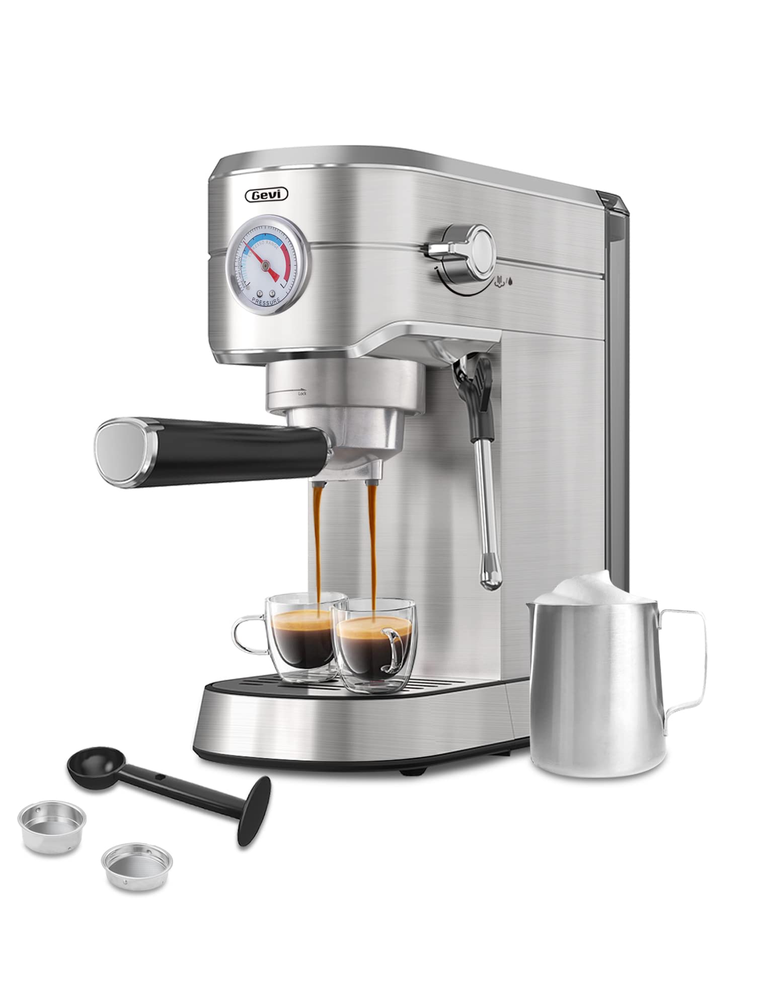 Gevi 20 Bar Compact Professional Espresso Coffee Machine with Milk Frother & Steam Wand - Stainless Steel Espresso Maker for Latte, Cappuccino & Americano - 35 Oz Removable Water Tank - Perfect for Home, Office & Coffee Shops
