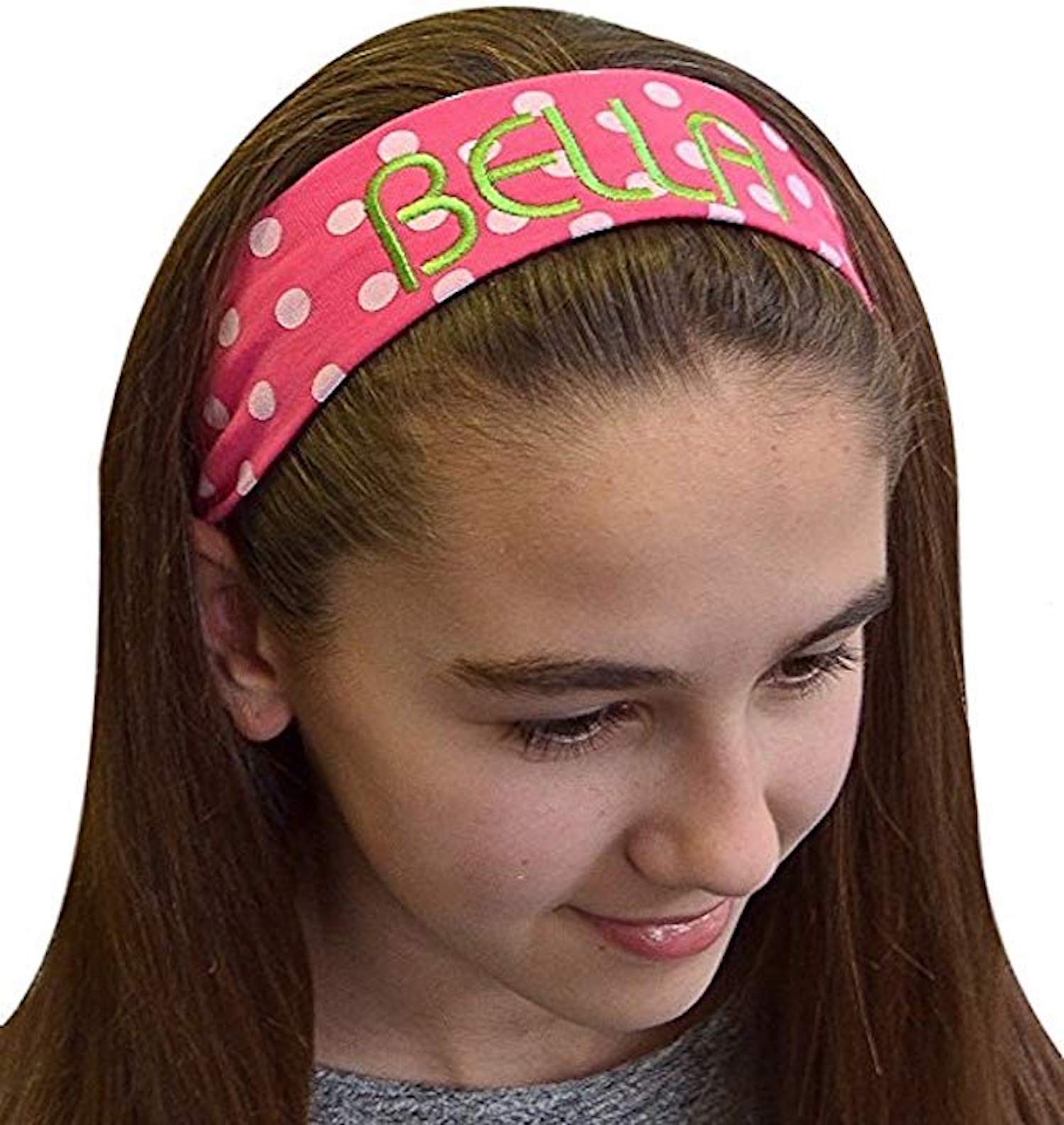Funny Girl Designs Personalized Monogrammed Polka Dot Cotton Stretch Headband - 2 Inch Wide Hair Accessory for Women & Girls - Perfect for Sports, Workouts, Fashion & Everyday Wear