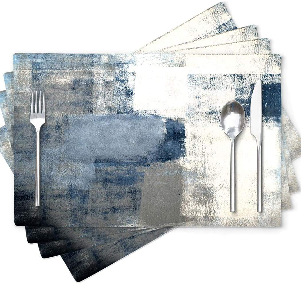 Modern Abstract Art Placemats Set of 4 - 18x12 Inch Colorful Painting Design Waterproof Placemats for Dining Table, Kitchen, Cafe - Blue Home Decor & Kitchen Accessories - Perfect for Parties, Daily Meals & Decoration
