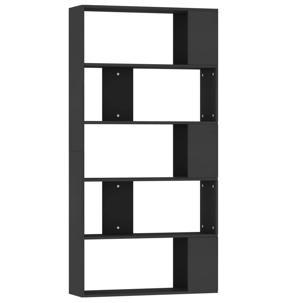 vidaXL 5-Tier Bookcase with Room Divider - Engineered Wood Bookshelf for Office, Living Room & Bedroom - Black Storage Cabinet for Books, Files & Home Decor - Space Saving Furniture for Small Spaces