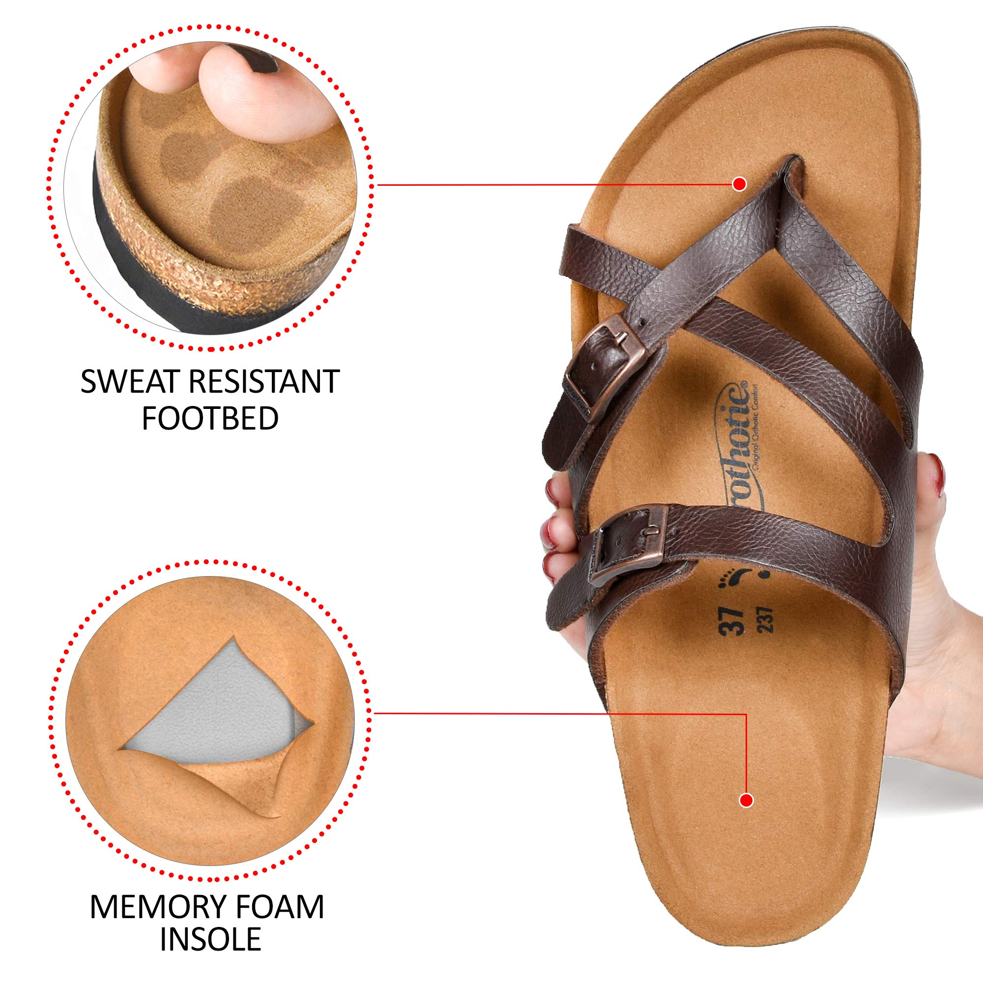 AEROTHIC Women's Strappy Slip-On Sandals with Memory Foam Cushion & Cork Footbed - Adjustable Buckle, Arch Support for All-Day Comfort - Perfect for Beach, Pool, Travel & Casual Wear