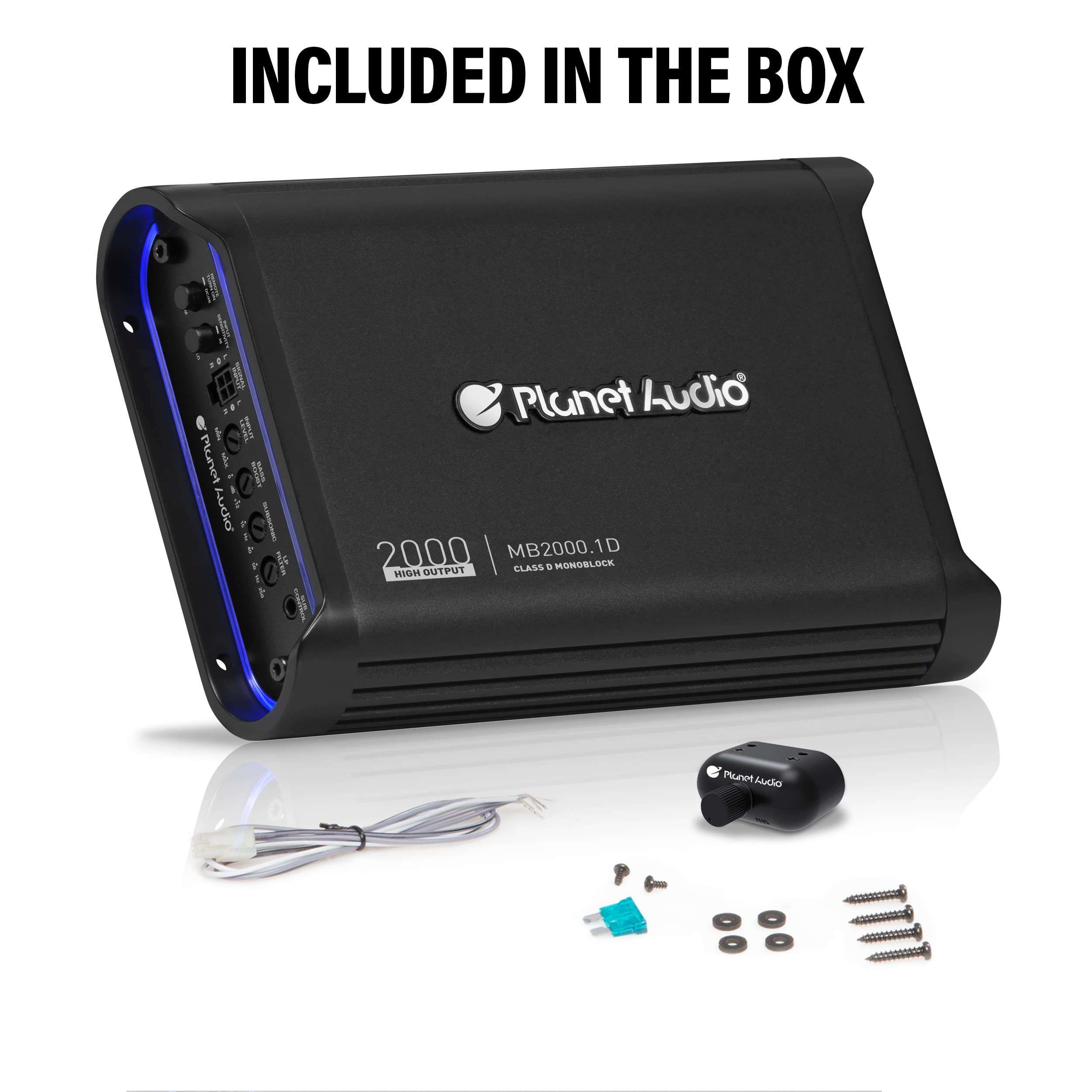 Planet Audio MB2000.1D 2000W Class D Monoblock Car Amplifier - 1 Ohm Stable, MOSFET Power Supply, High Output for Car Speakers & Subwoofers | Perfect for Car Audio Systems & Bass Upgrades