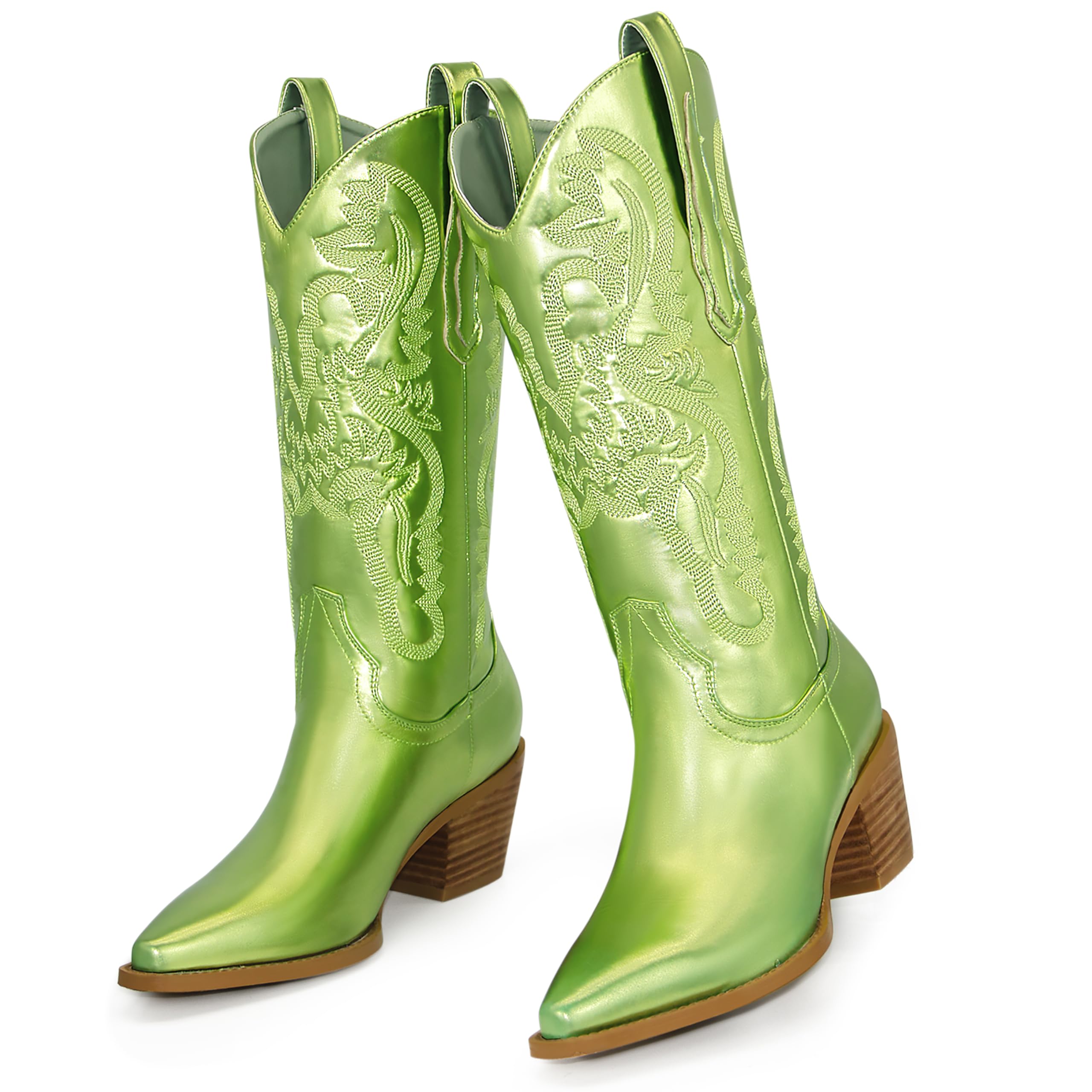 Ouepiano Women's Cowboy Boots - Wide Calf Embroidered Western Cowgirl Boots for Country Dancing & Rodeo Events