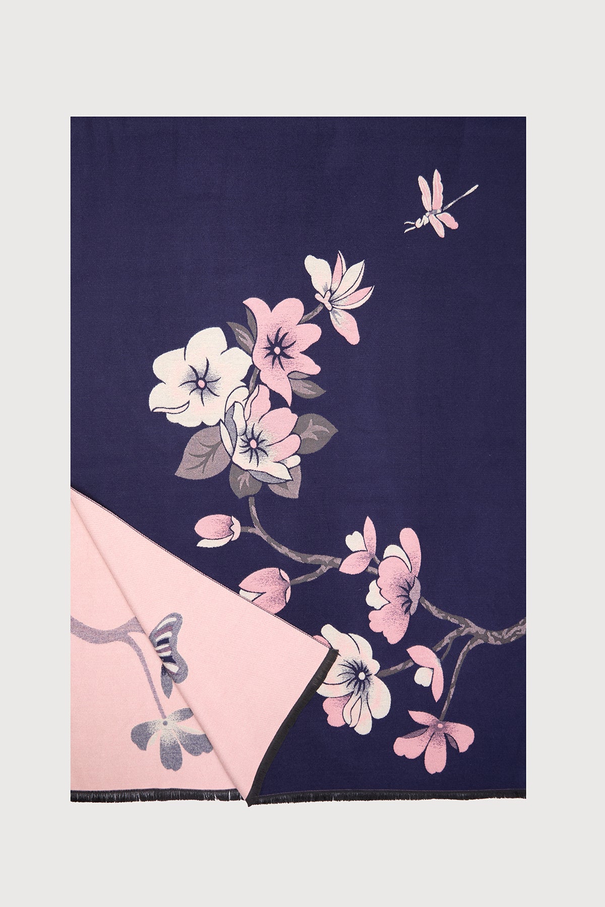 Floral Reversible Scarf for Women - Navy & Pink Lightweight Fashion Accessory for Spring, Fall, and Winter Outfits