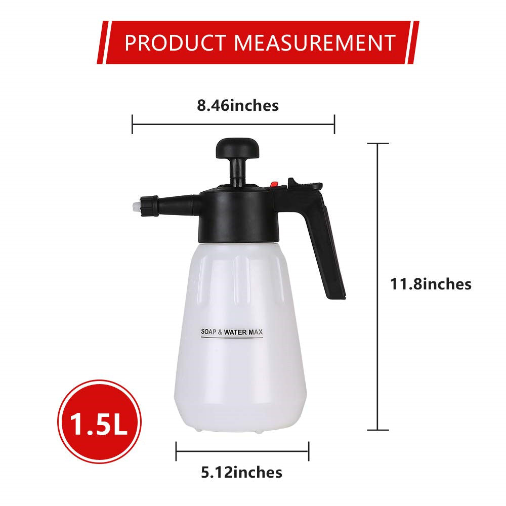 1.5L Hand Pump Foam Sprayer - Heavy Duty Foam Applicator for Car Wash, Cleaning & Gardening | Multi-Purpose Foam Spray Bottle for Detergent, Soap & Chemical Solutions