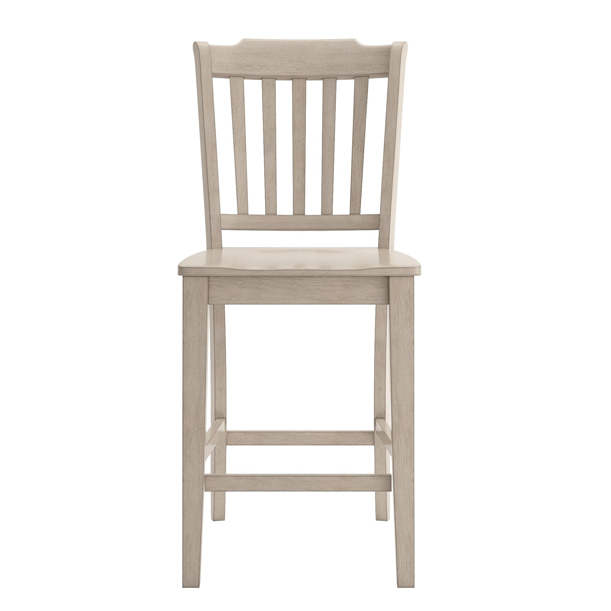 Classic Antique White Wooden Counter Stools Set of 2 - Distressed Finish Slat Back Bar Chairs for Kitchen Island, Breakfast Nook & Dining Room Decor