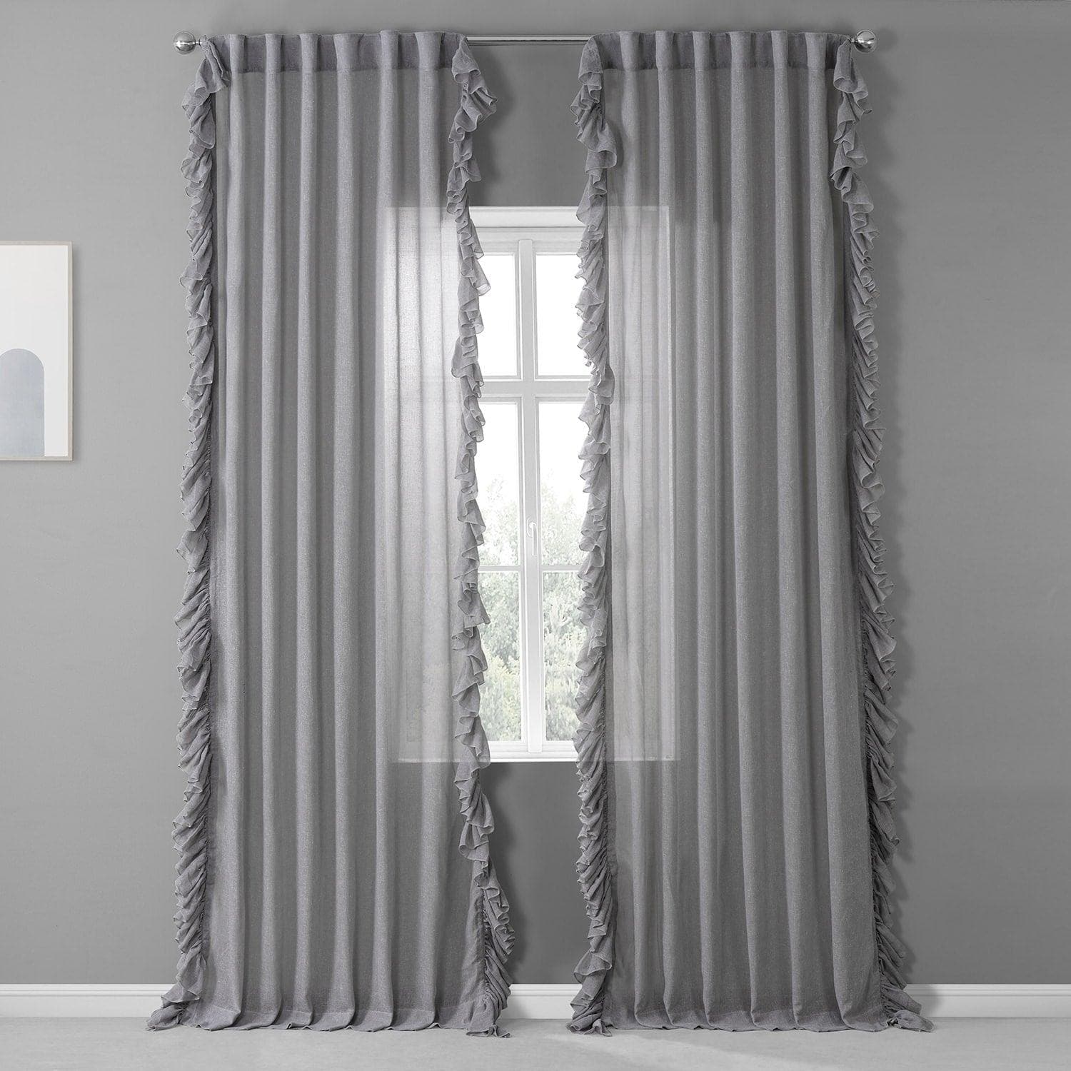 Elegant Nickel Ruffled Faux Linen Sheer Curtains for Living Room & Bedroom - Light Filtering Window Drapes for Home Decor