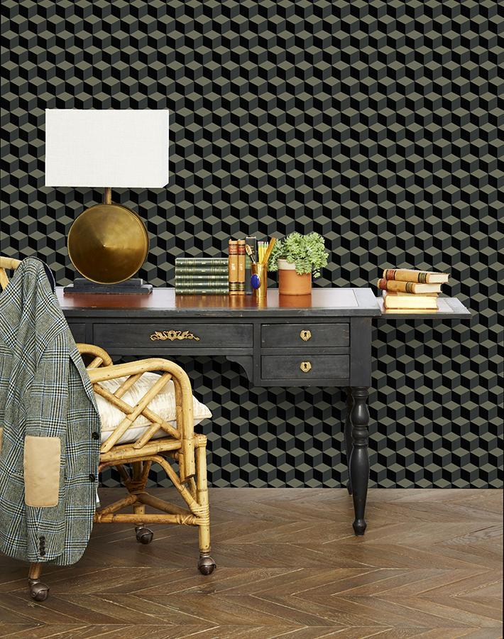 Stylish 'Ice Cubist' Geometric Wallpaper by Wallshoppe in Onyx - Perfect for Modern Living Rooms & Contemporary Home Decor