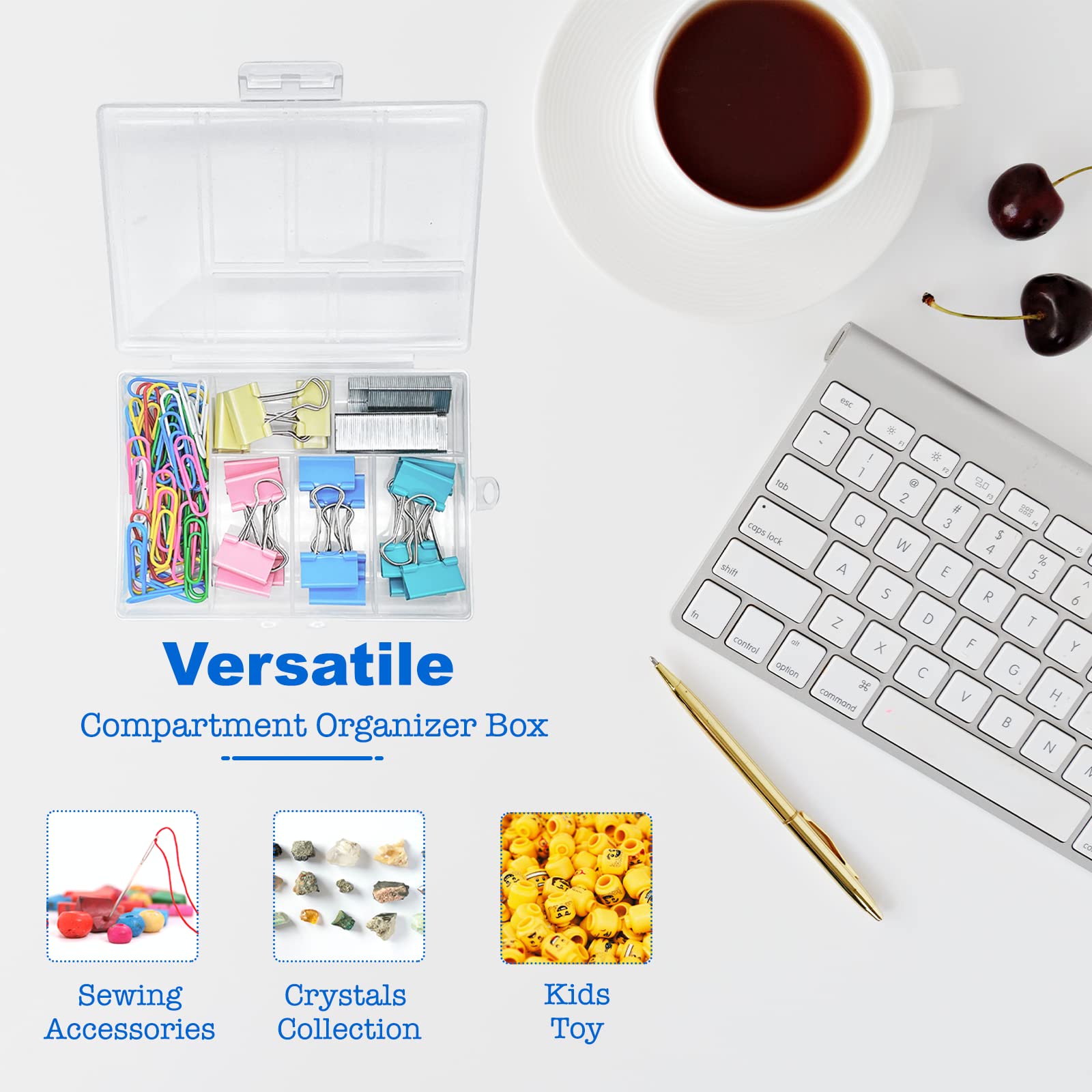 2-Pack Small Plastic Organizer Box with 6 Compartments & Dividers - Portable Storage Container for Crafts, Jewelry, Office Supplies & Travel Accessories - Perfect for Home, Office & Travel Organization