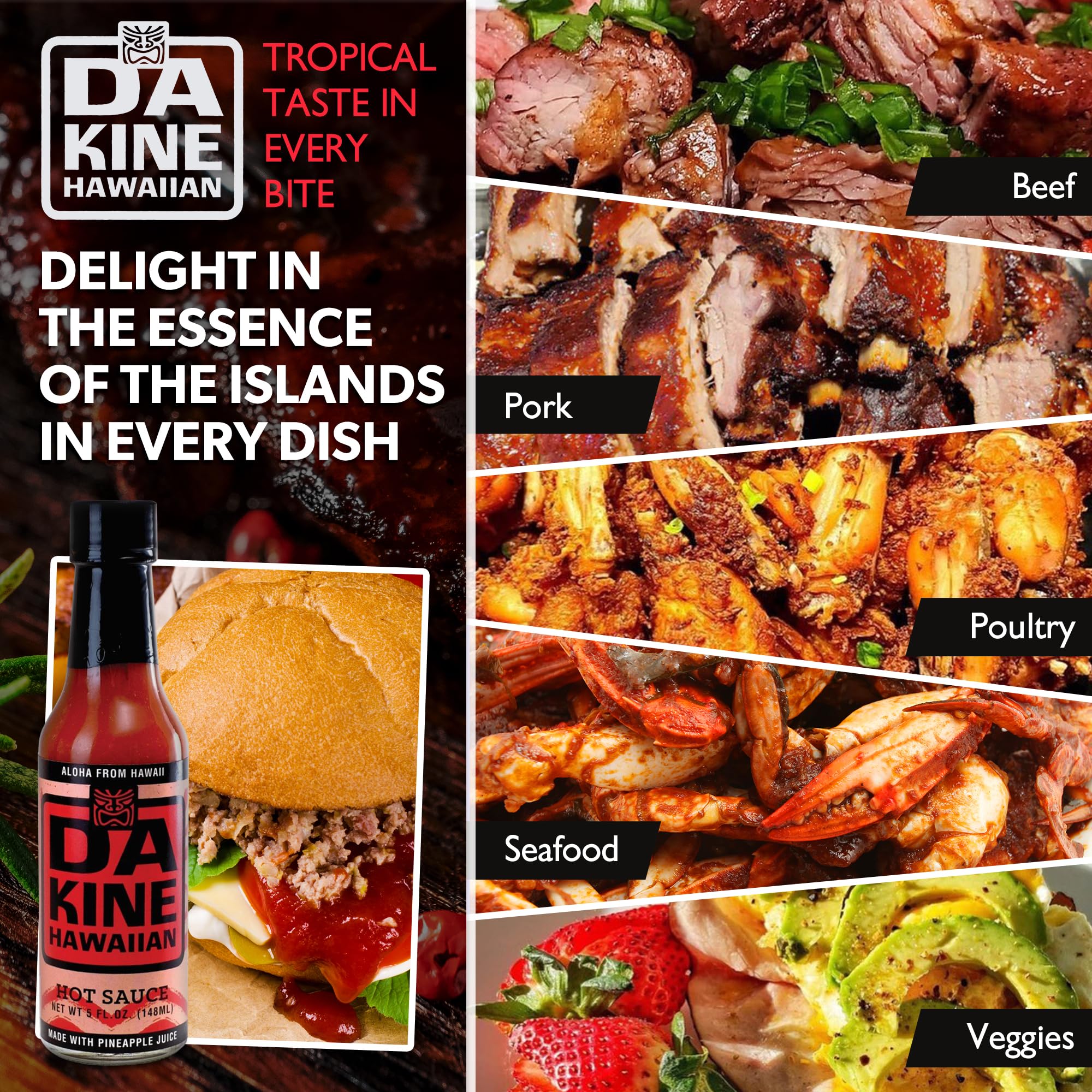 Da Kine Hawaiian Gourmet Pineapple Hot Sauce - Vegan & Gluten-Free, Small Batch Crafted, Sweet & Spicy Flavor - Perfect for Tacos, Burgers, Seafood & BBQ - 5 fl oz Hot Sauce Bottle (1-Pack)