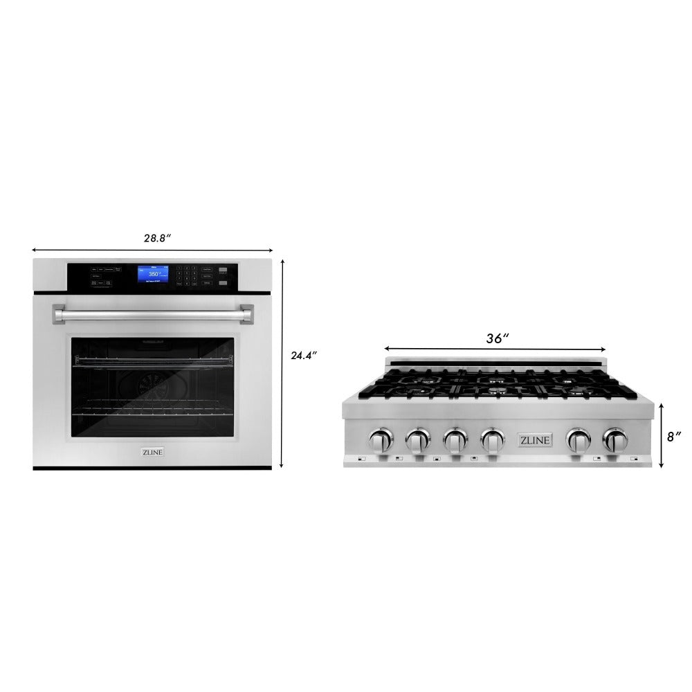 ZLINE 36-Inch Stainless Steel Gas Rangetop & 30-Inch Single Wall Oven Kitchen Package (2KP RTAWS36) - Perfect for Modern Home Chefs & Gourmet Cooking