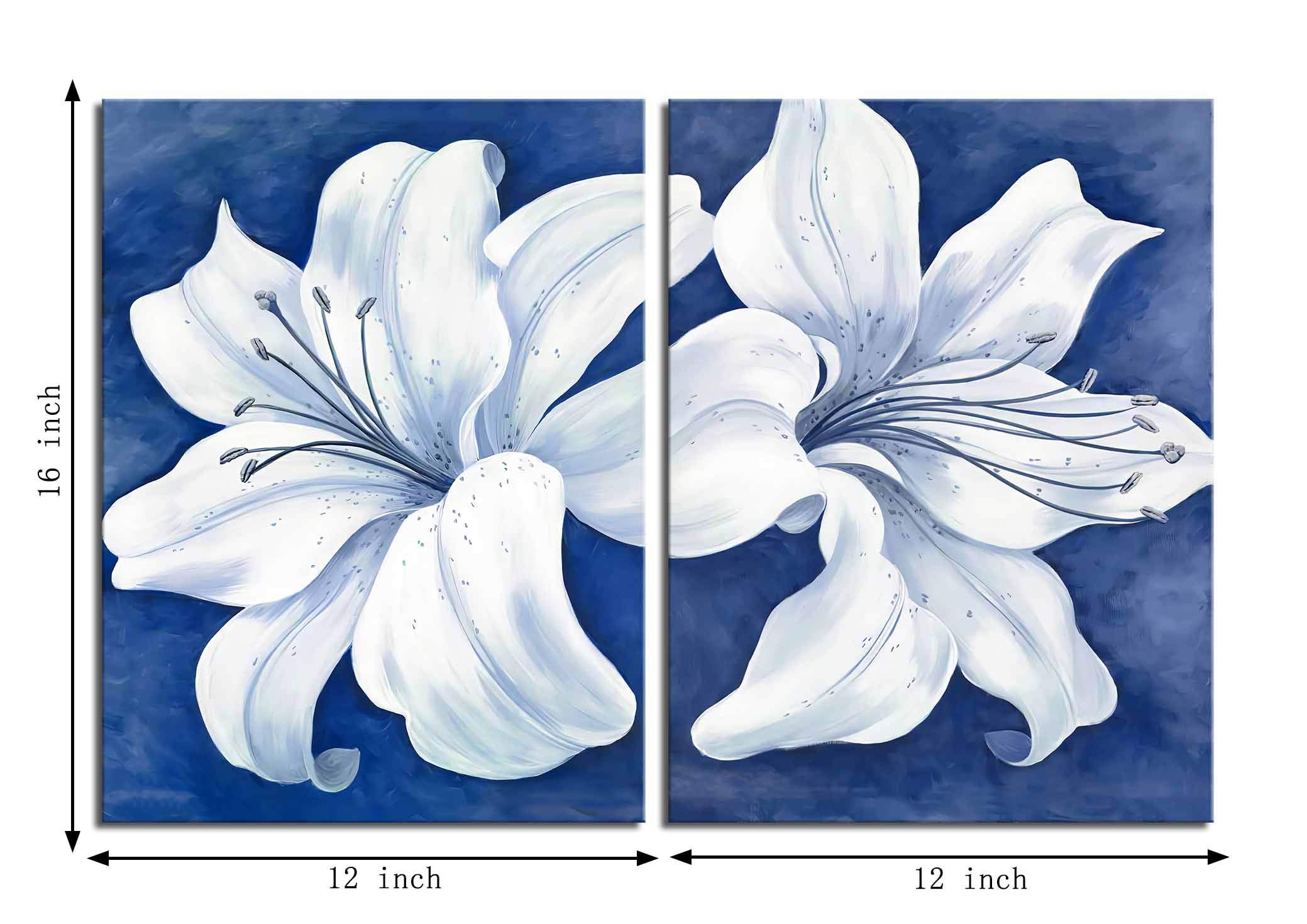 White Floral Canvas Wall Art - Modern Blue-Purple Bloom Painting for Dining Room Decor