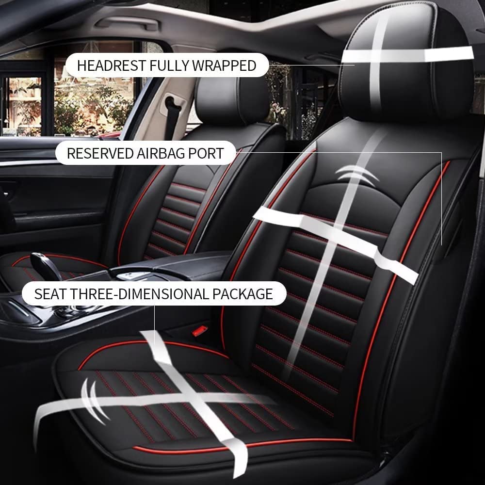 Premium Universal Fit Waterproof Car Seat Covers for Mazda 2 CX-30 CX-3 SUV 3 Sedan 6 Sedan - Leather Front & Back Seat Protectors with Dog Protection (Black/Red) - Perfect for Road Trips, Pet Travel & Daily Commute