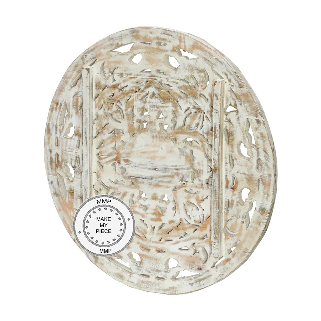 Handcrafted Dynasty Oriental Furniture Round Carved Panel Bedhead in Whitewash Finish - Perfect for Bedroom Decor, Asian-Inspired Home Interiors & Feng Shui Bedroom Design