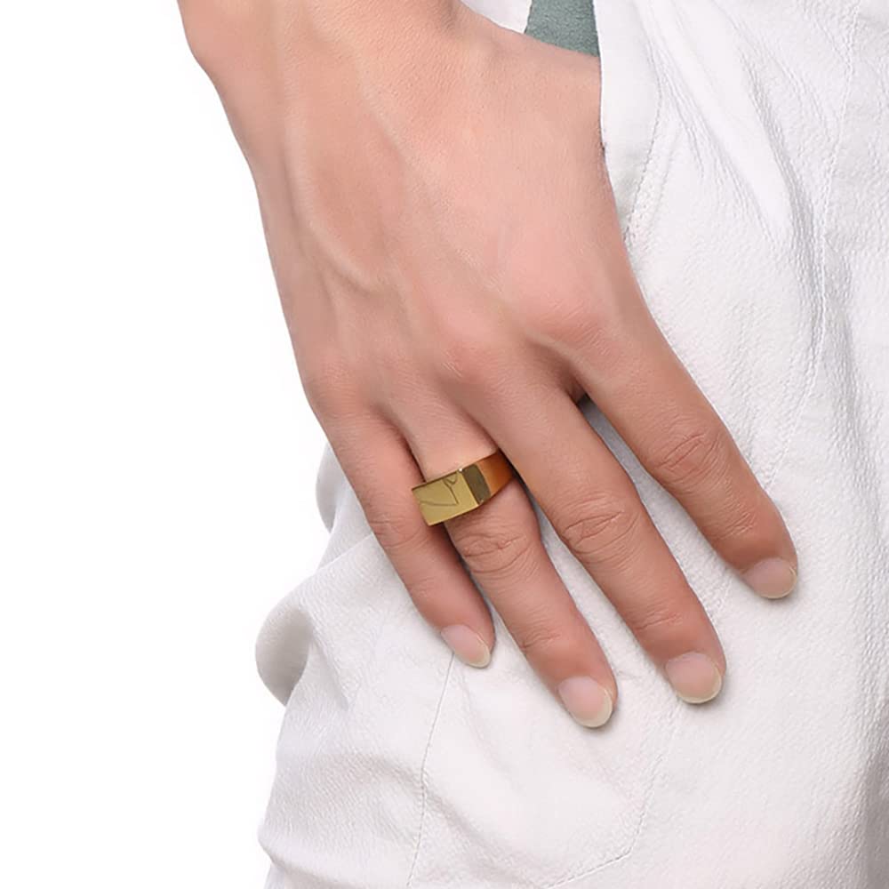 VQYSKO Stainless Steel Signet Rings for Men & Women - Solid Polished Biker Ring in Silver, Gold, Black (Sizes 4-15) | Perfect Gift for Dad, Boyfriend, Anniversary & Special Occasions | Wedding Band, Fashion Jewelry, Everyday Wear