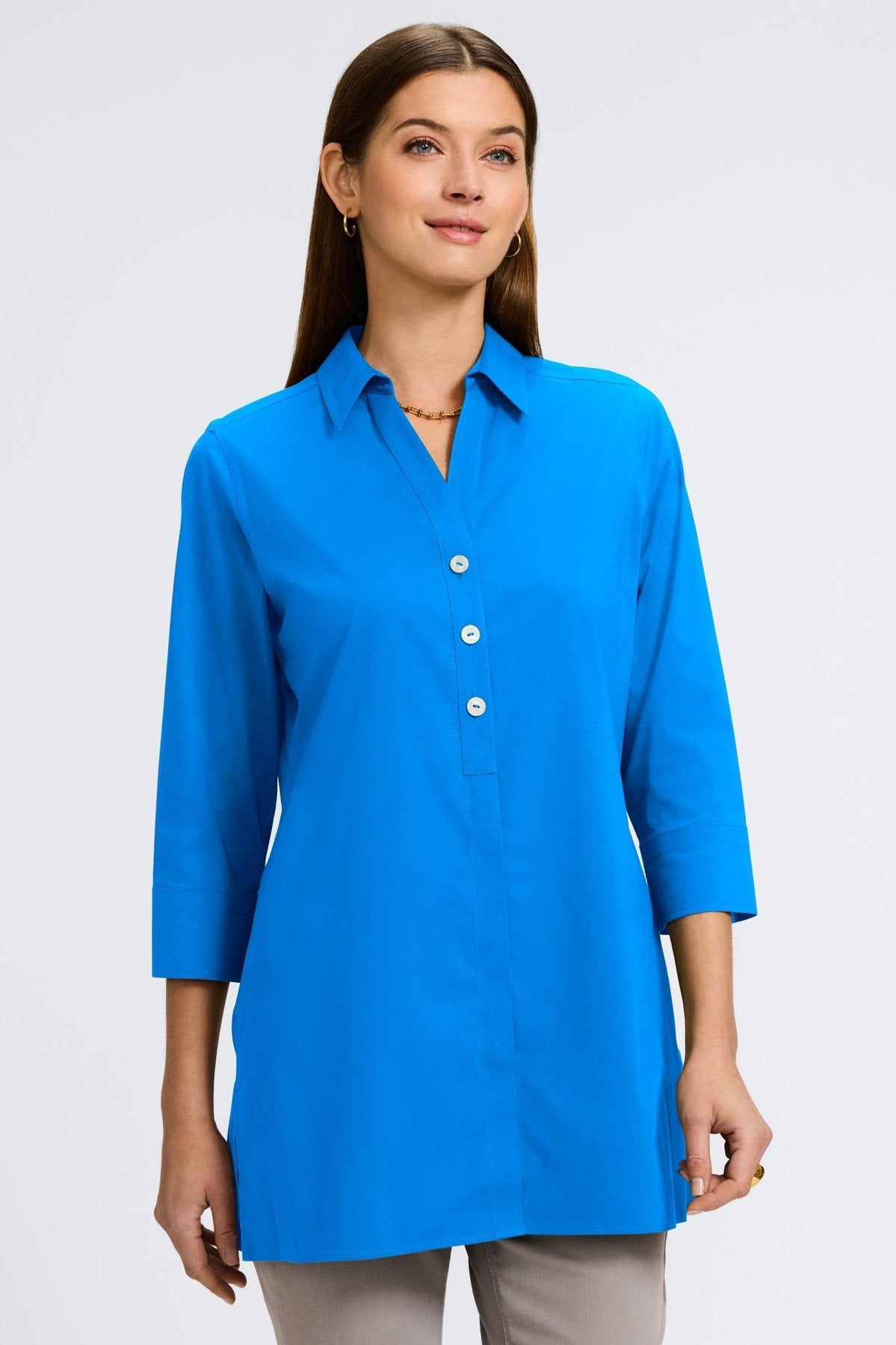Pamela No Iron Stretch 3/4 Sleeve Tunic Top for Women - Wrinkle-Free Comfort Fit Blouse - Perfect for Office, Travel & Casual Wear