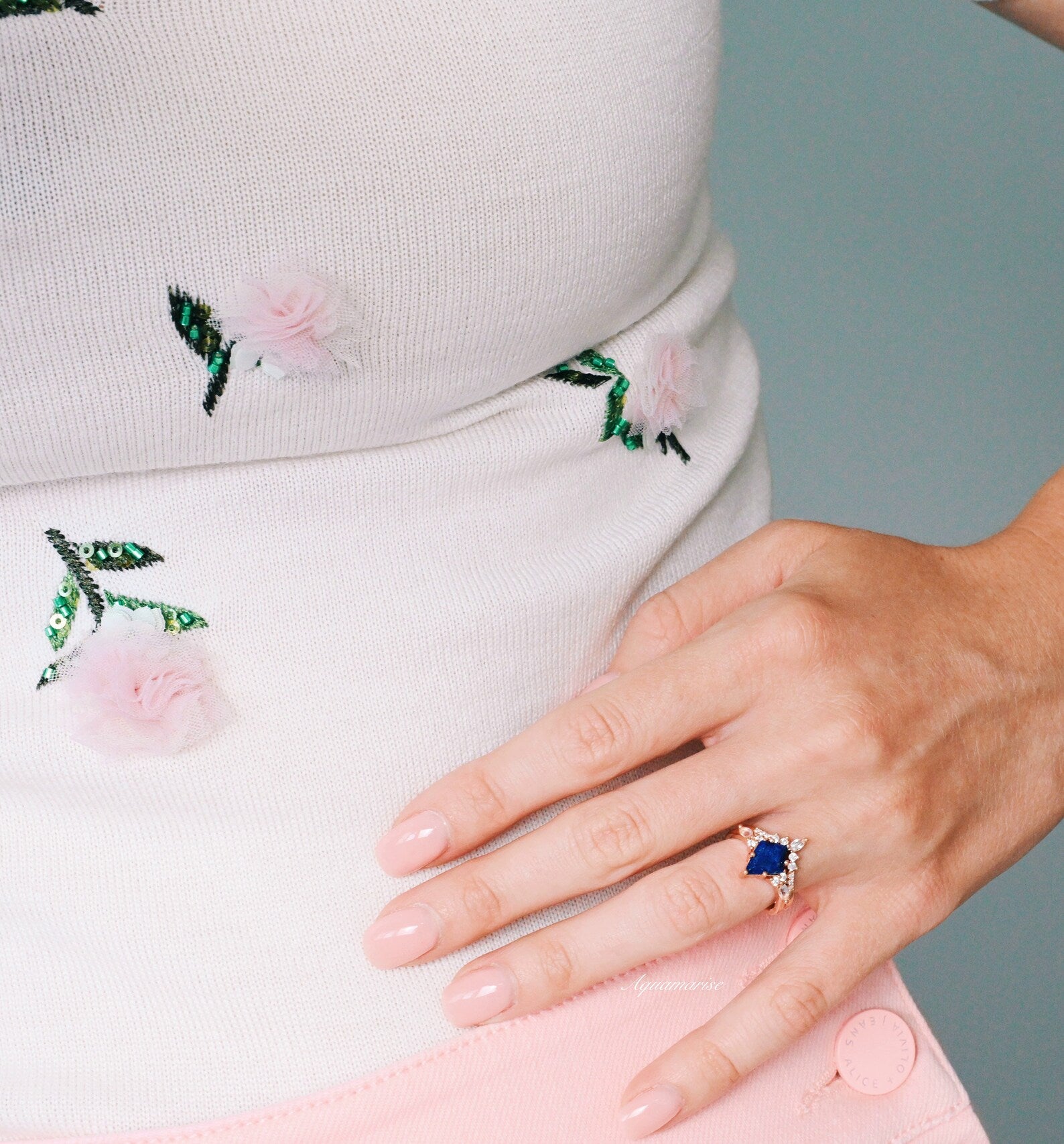 Skye Kite™ 14K Solid Rose Gold Lapis Lazuli & Moonstone Ring Set for Women - Elegant Birthstone Jewelry Gift for Birthday, Anniversary & Special Occasions
