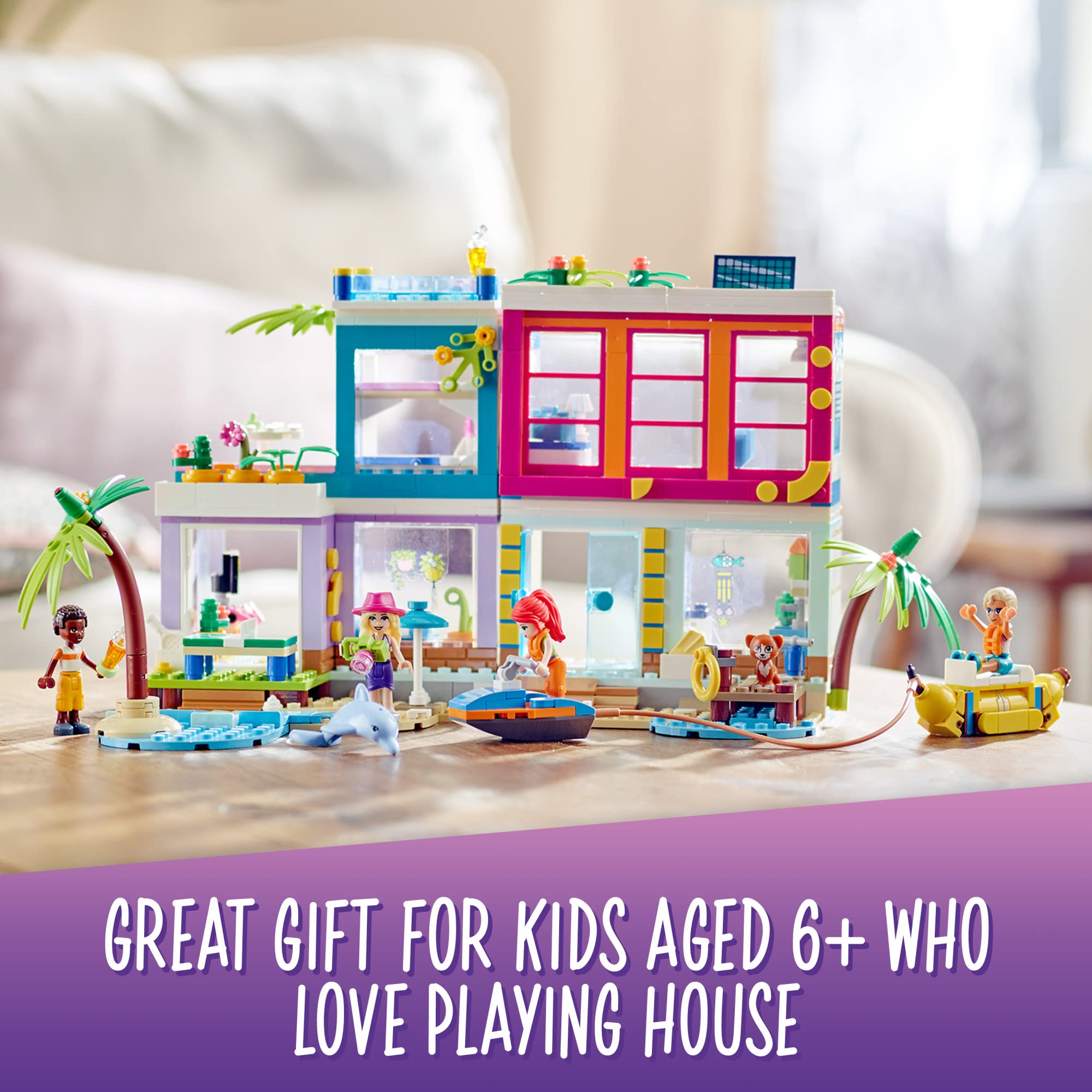 LEGO Friends Vacation Beach House 41709 Building Kit - 686 Pieces with Mia Mini-Doll & 3 Characters - Creative Construction Toy for Kids Ages 7+ - Perfect for Birthday Gifts & Imaginative Beach-Themed Role Play Scenes