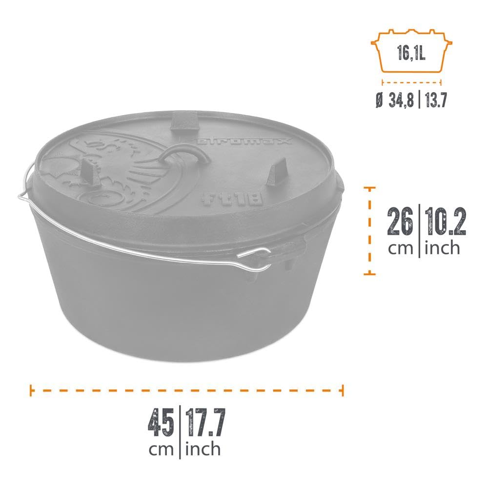 Petromax Pre-Seasoned Cast Iron Dutch Oven for Outdoor Campfire Cooking & Home Kitchen Baking - Even Heat Distribution with 3 Legs - Perfect for Camping, Backpacking, and Homemade Bread Baking