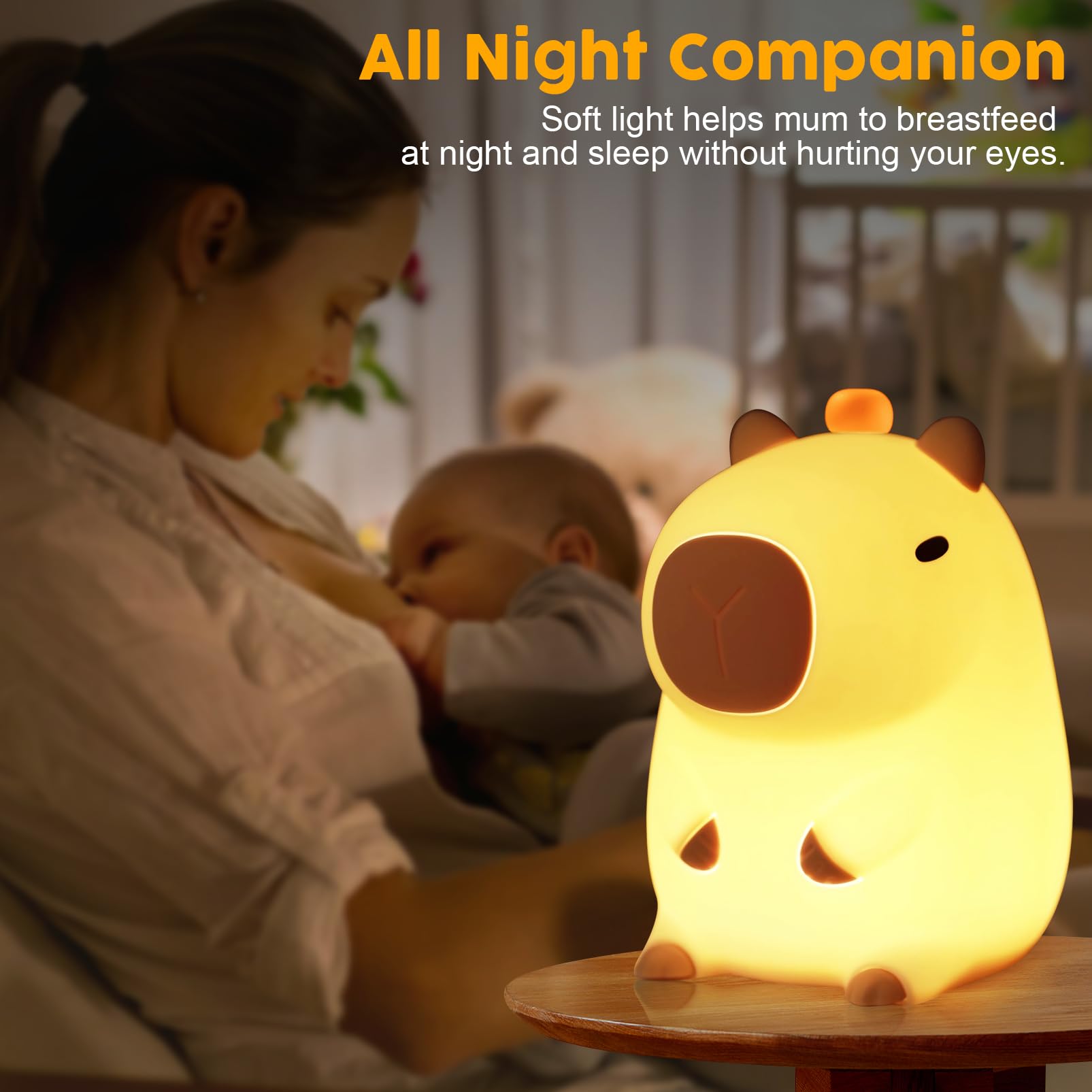 Capybara Night Light - Rechargeable Silicone Touch LED Lamp with Timer, Cute Baby Nursery Night Light for Boys & Girls, Perfect for Breastfeeding, Bedtime, or Birthday Gifts - Portable Soothing Animal Night Light for Kids Room, Nursery Decor & Relaxation