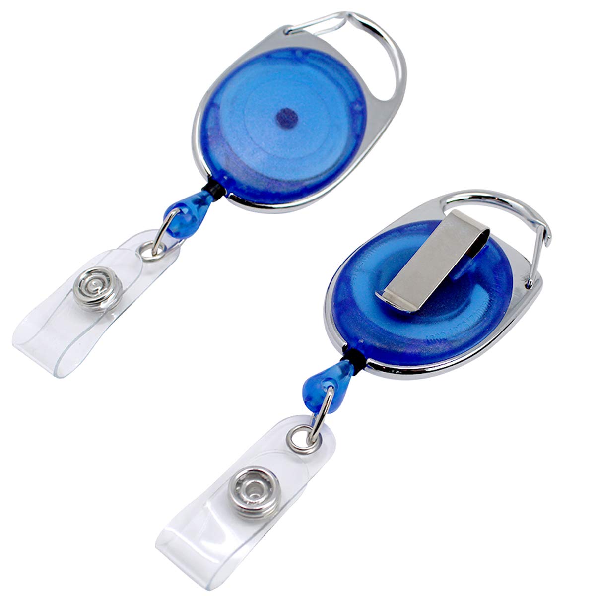 100 Pack Premium Oval Badge Reel with Carabiner & Belt Clip - Dual Clip Retractable ID Holder with Reinforced Vinyl Strap - Ideal for Nurses, Teachers, Office Workers & Event Staff - Holds Key Cards, Name Tags & Keychains (Blue)
