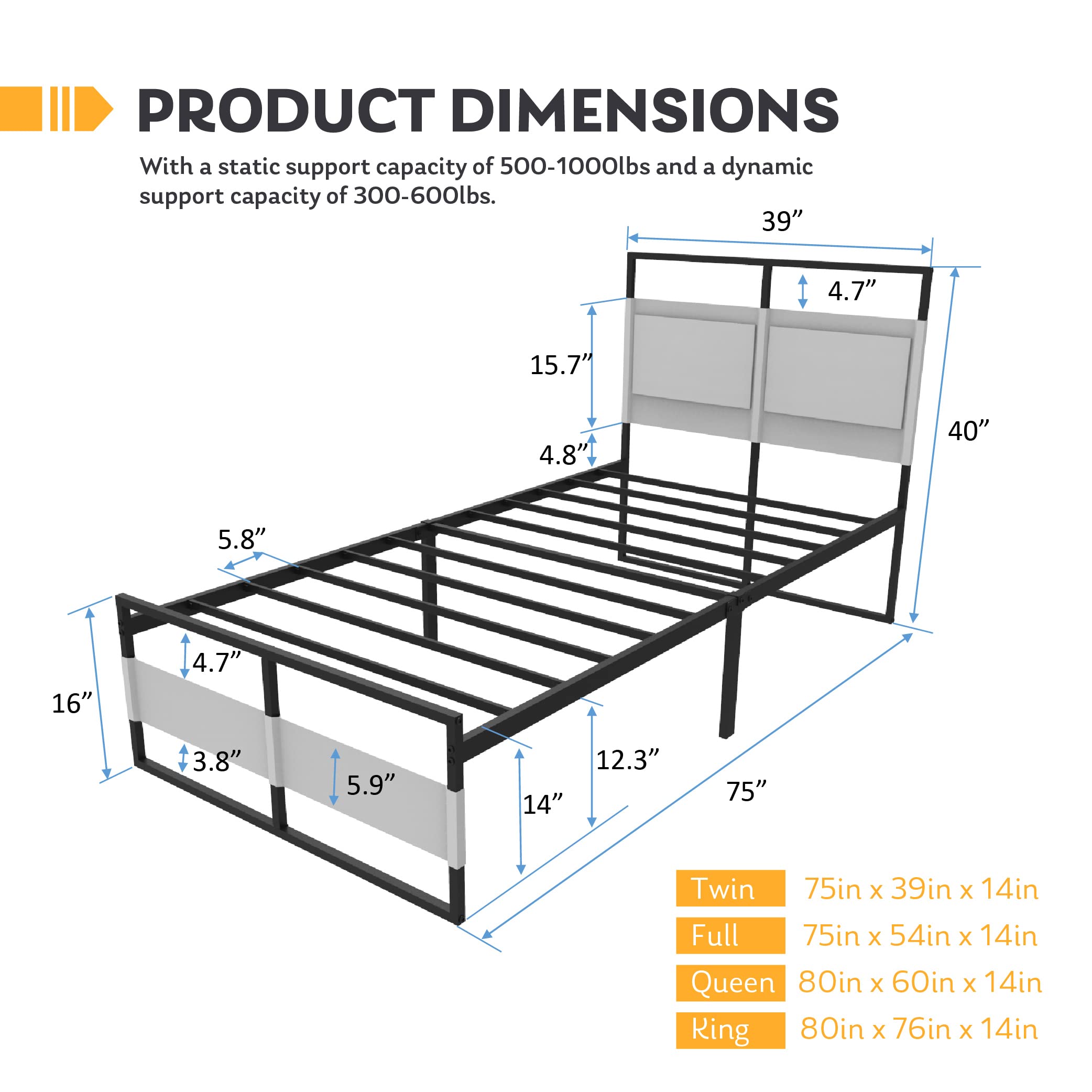 EGOHOME 14 Inch King Metal Bed Frame - Heavy Duty Alloy Steel Platform Bed with Headboard & Under Bed Storage - No Box Spring Needed - Easy Assembly & Noise Free - Perfect for Modern Bedrooms & Guest Rooms