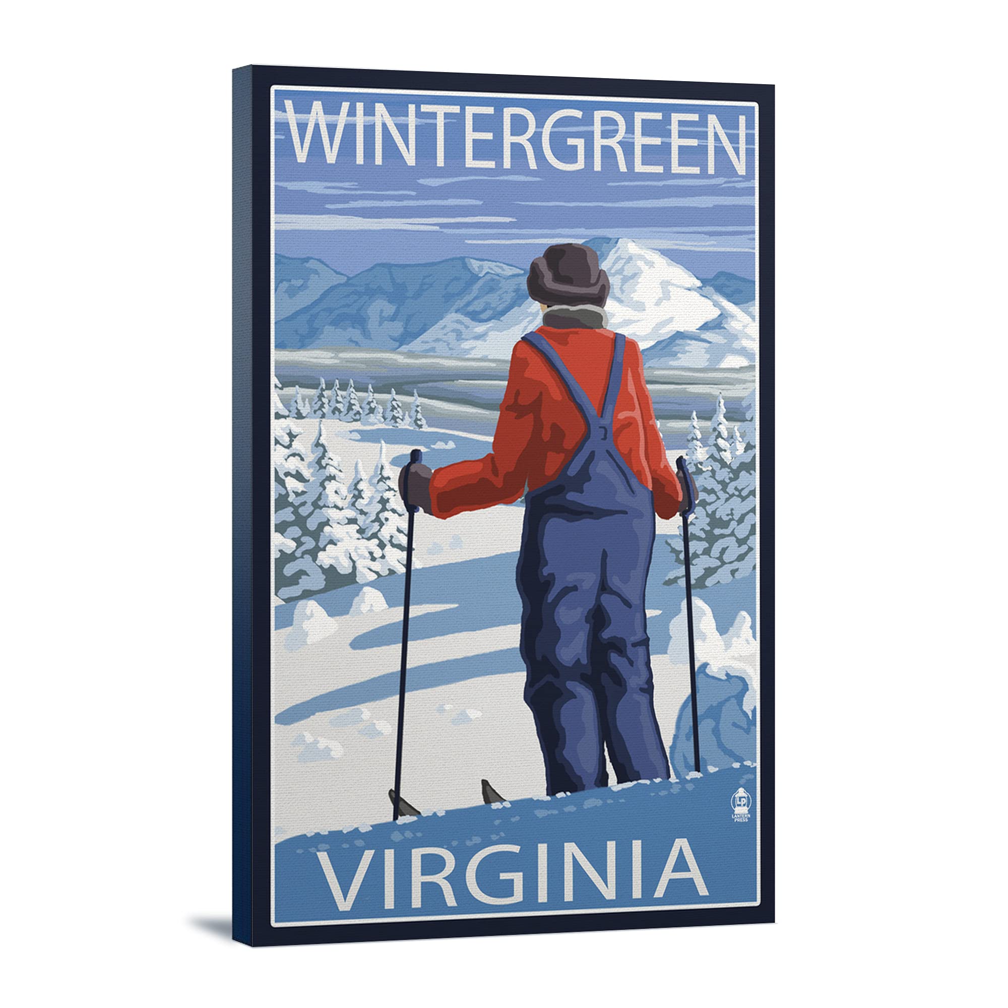 Wintergreen Virginia Skier Admiring Mountain View - 16x24 Wrapped Canvas Wall Art for Living Room, Bedroom & Office Decor - Perfect Gift for Ski Lovers & Winter Enthusiasts