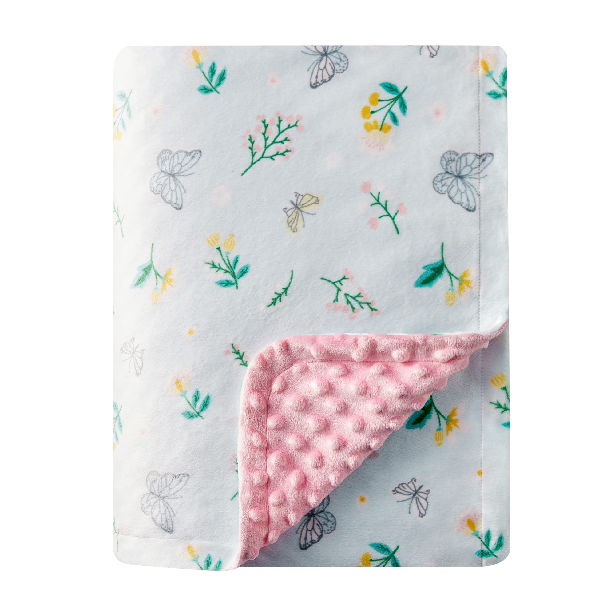 DaysU Ultra Soft Micro Plush Baby Blanket for Girls - Floral Print with Soothing Raised Dots, Double Layer Crib Blanket, Butterfly Floral Mint Green (30x40 Inches) - Perfect for Nursery, Swaddling, Stroller & Gift Giving