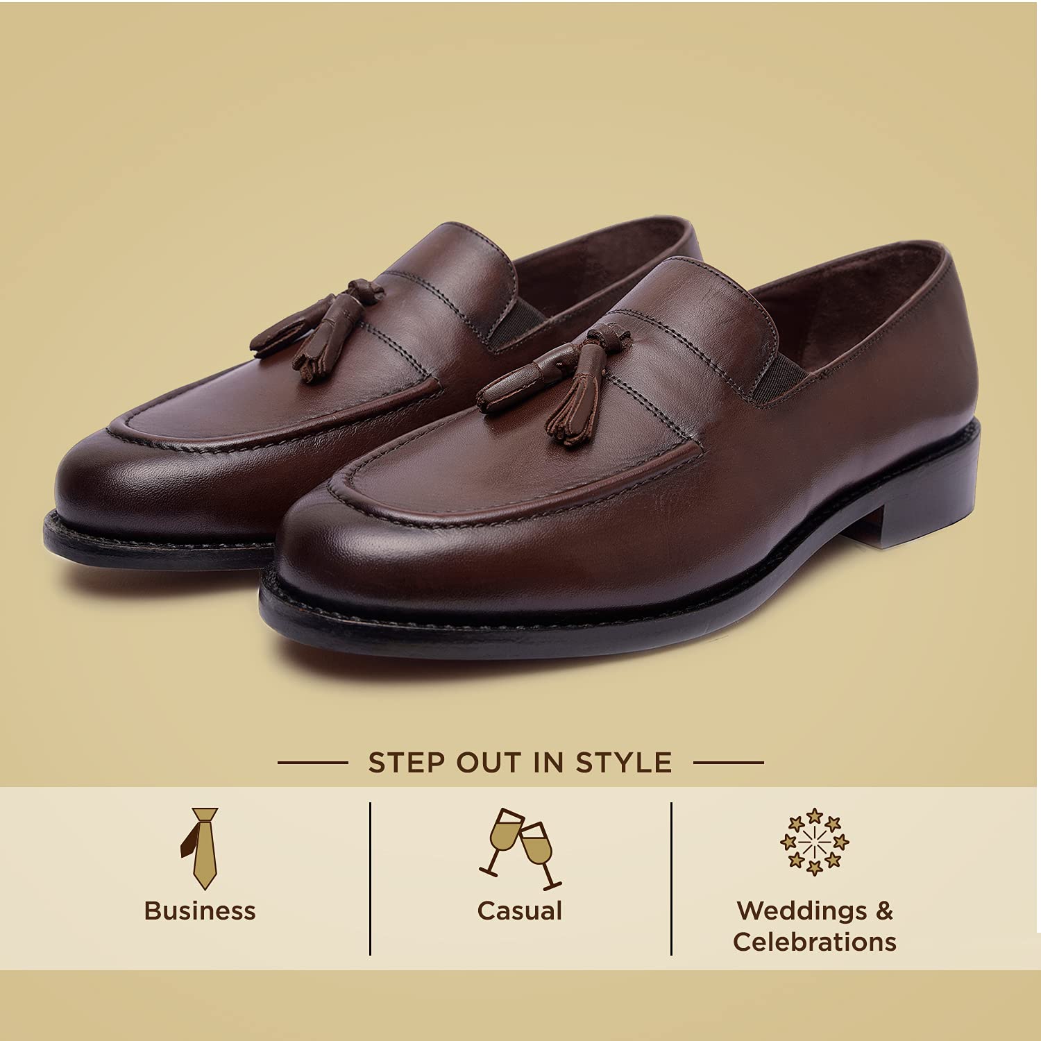 Premium Genuine Leather Men's Loafers with Tassel - Handcrafted Goodyear Welted Dress Shoes | Slip-On Comfort with Leather Sole | Perfect for Business, Office & Formal Occasions