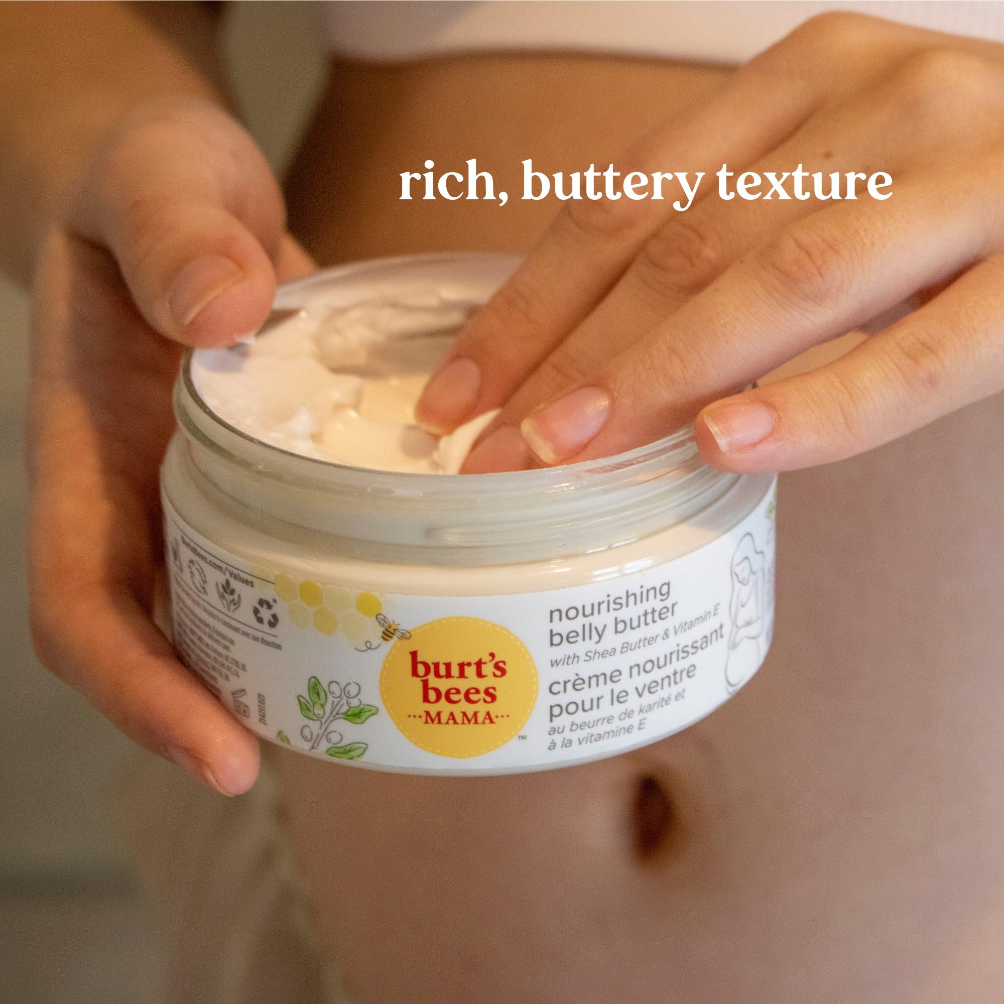 Burt's Bees Stretch Mark Cream & Pregnancy Belly Butter - Nourishing Shea Butter & Vitamin E, 185g - Perfect for Maternity Skincare & Postpartum Recovery