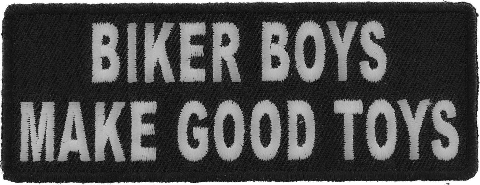Biker Boys Make Good Toys Iron-On Patch - Motorcycle Saying Embroidered Patches for Jackets, Vests & Bags - Perfect for Biker Gangs, Motorcycle Clubs & Road Trips