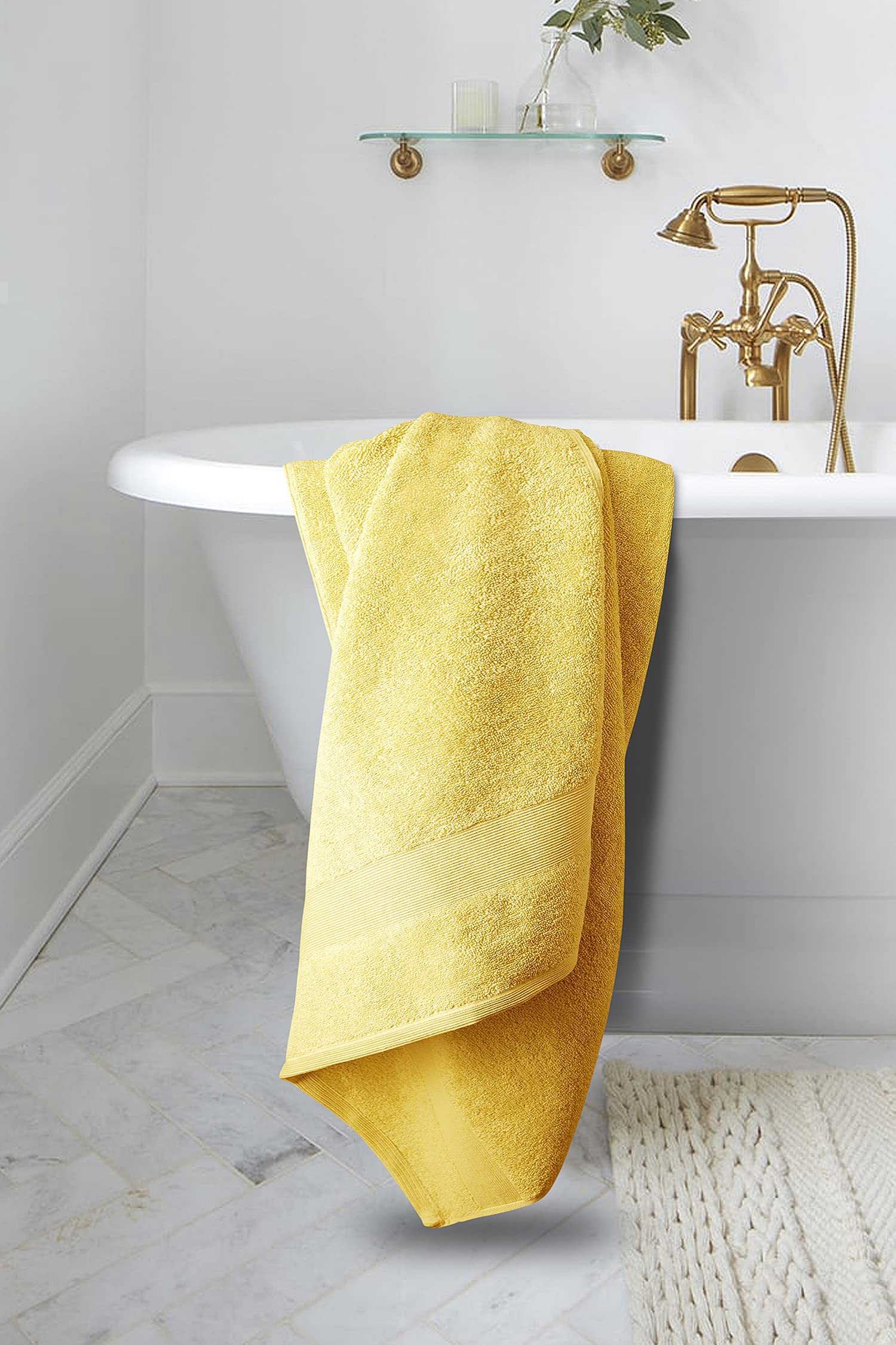 Softolle 100% Cotton Luxury Bath Towels Set of 4 - Ultra Soft & Absorbent 27x54 Inch Bathroom Towels - Eco-Friendly, Hypoallergenic - Perfect for Spa, Hotel & Home Use (Yellow)