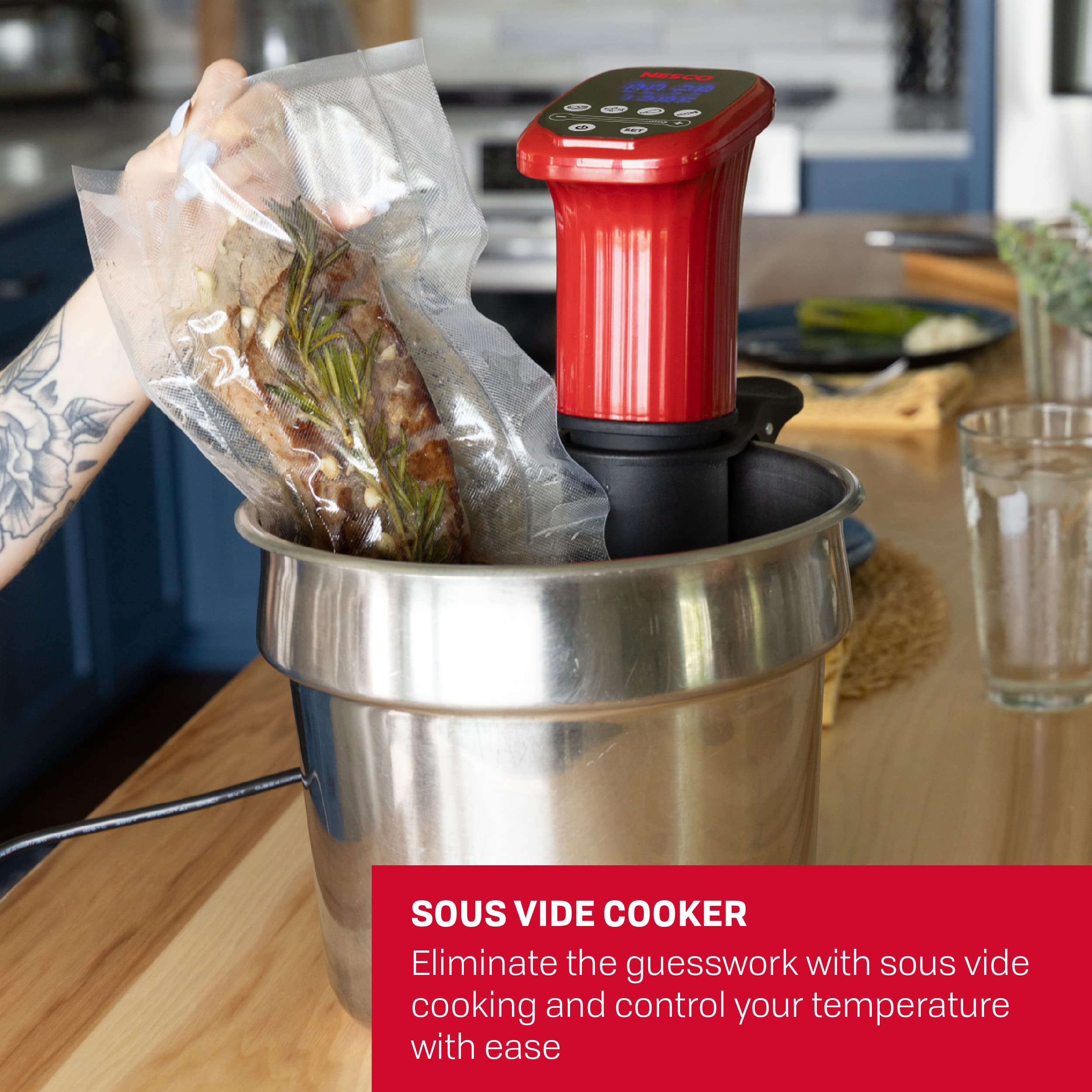Nesco SVC-1000 Sous Vide Precision Cooker with VS-12 Deluxe Vacuum Sealer & 2 Rolls (8
