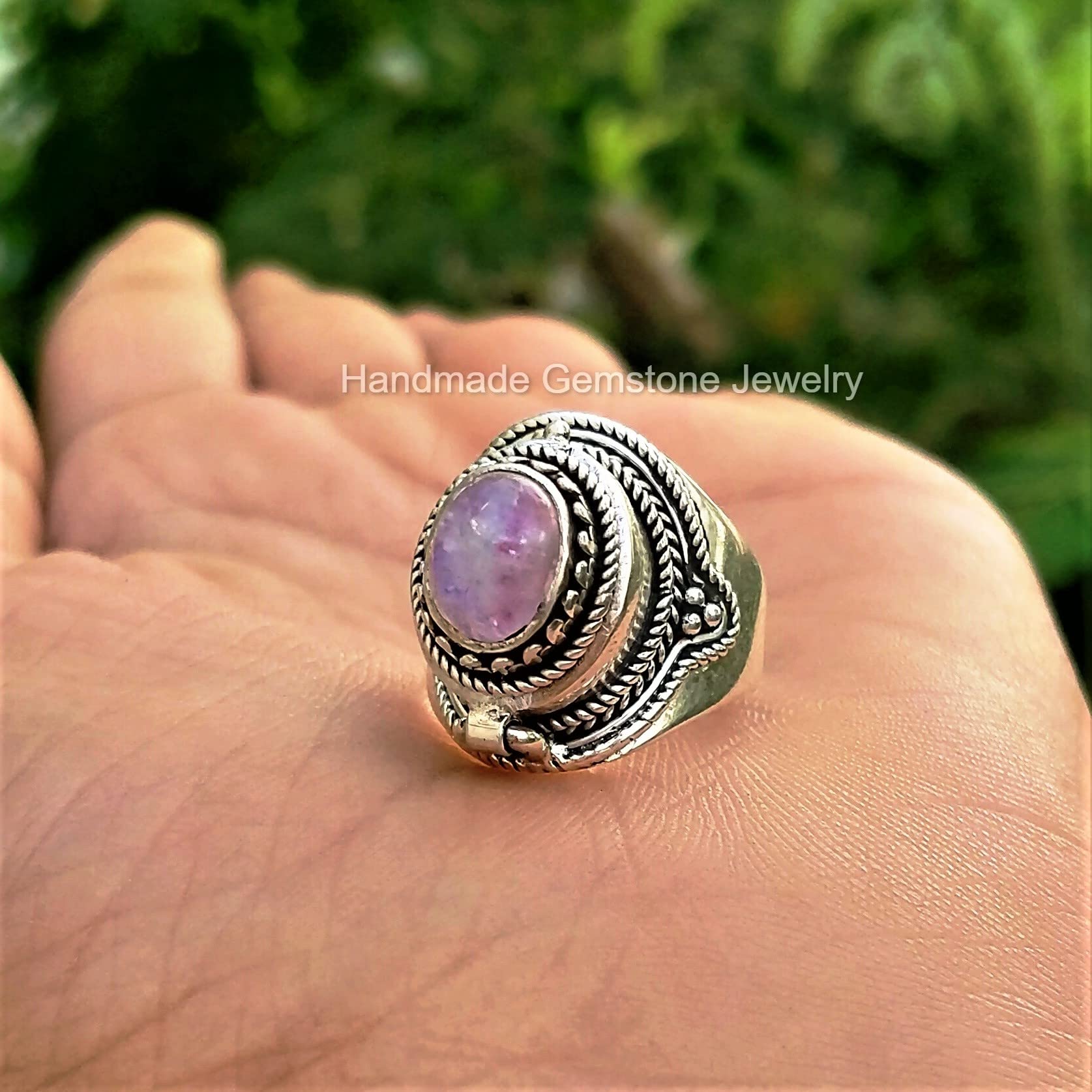 Pink Moonstone Poison Box Ring - Oval Openable Jewelry with June Birthstone, Antique Self-Love Pillbox Ring for Women | Perfect Gift for Birthdays, Witchy Aesthetic & Boho Fashion