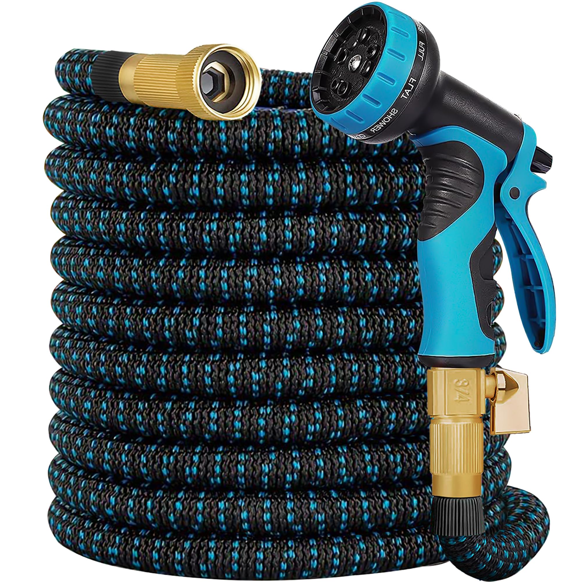 50ft Expandable Garden Hose with 10 Function Nozzle Sprayer - Lightweight Flexible Water Hose with Durable Latex Core & Brass Fittings - No-Kink Retractable Hose for Lawn, Garden, Car Washing & Outdoor Cleaning