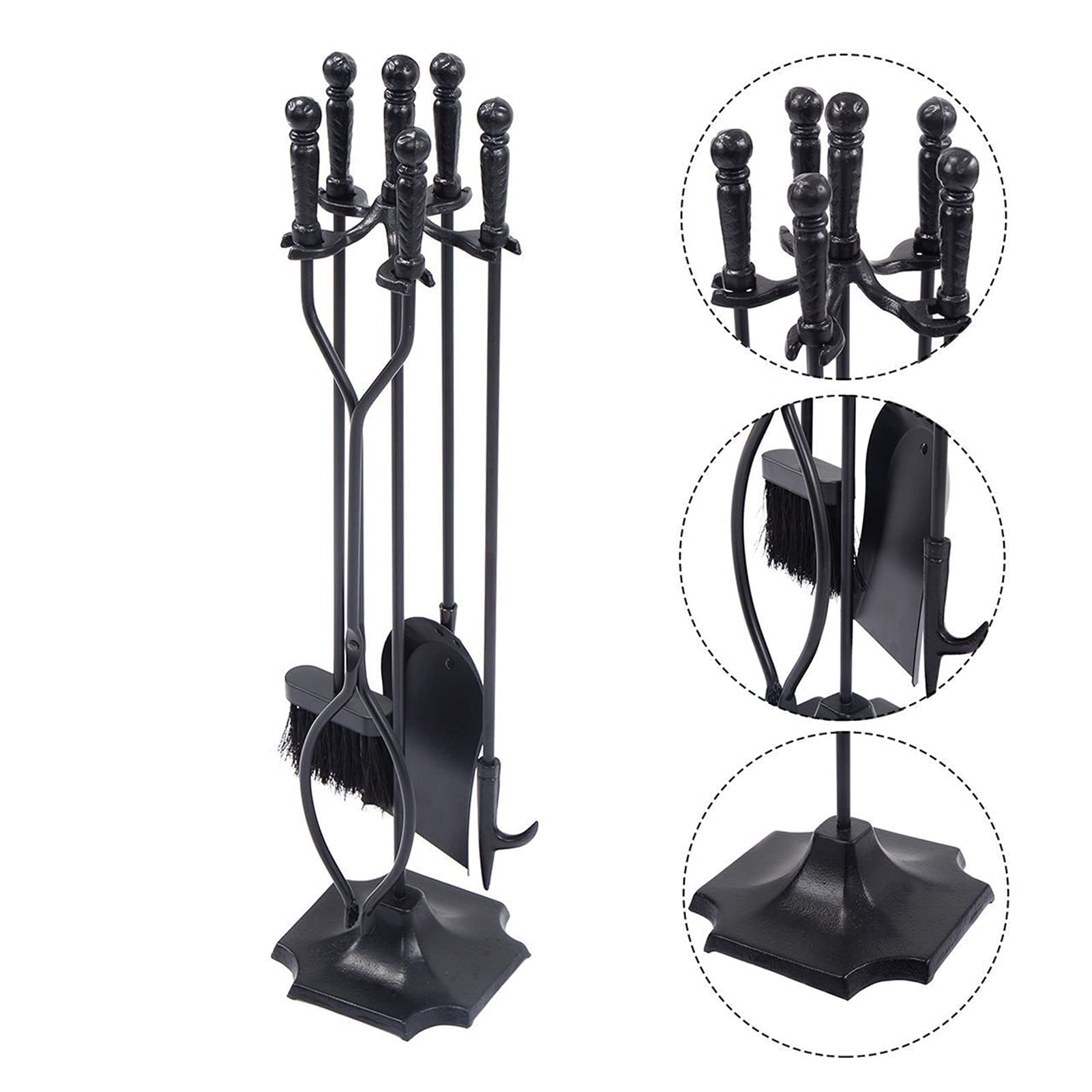 5-Piece Black Wrought Iron Fireplace Tool Set with 31