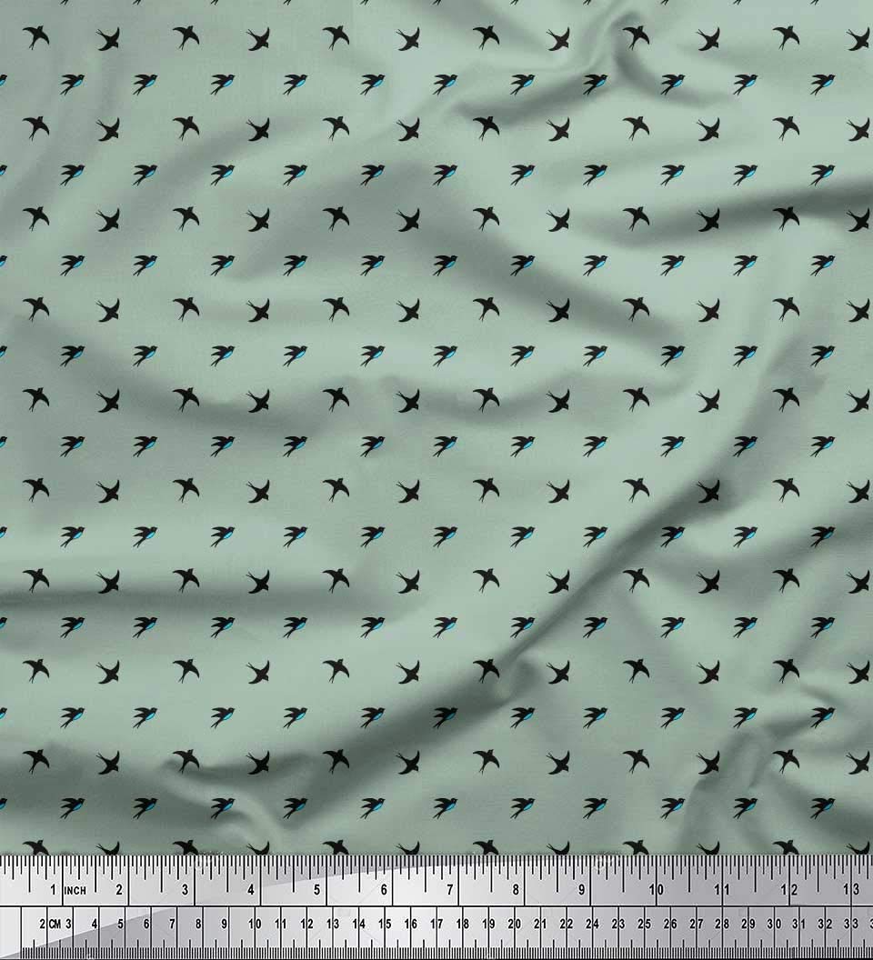 Soimoi Rayon Green Fabric by the Yard - 42 Inch Wide - Small Swallow Bird Print Floral Fabric for Dresses, Skirts, and DIY Sewing Projects