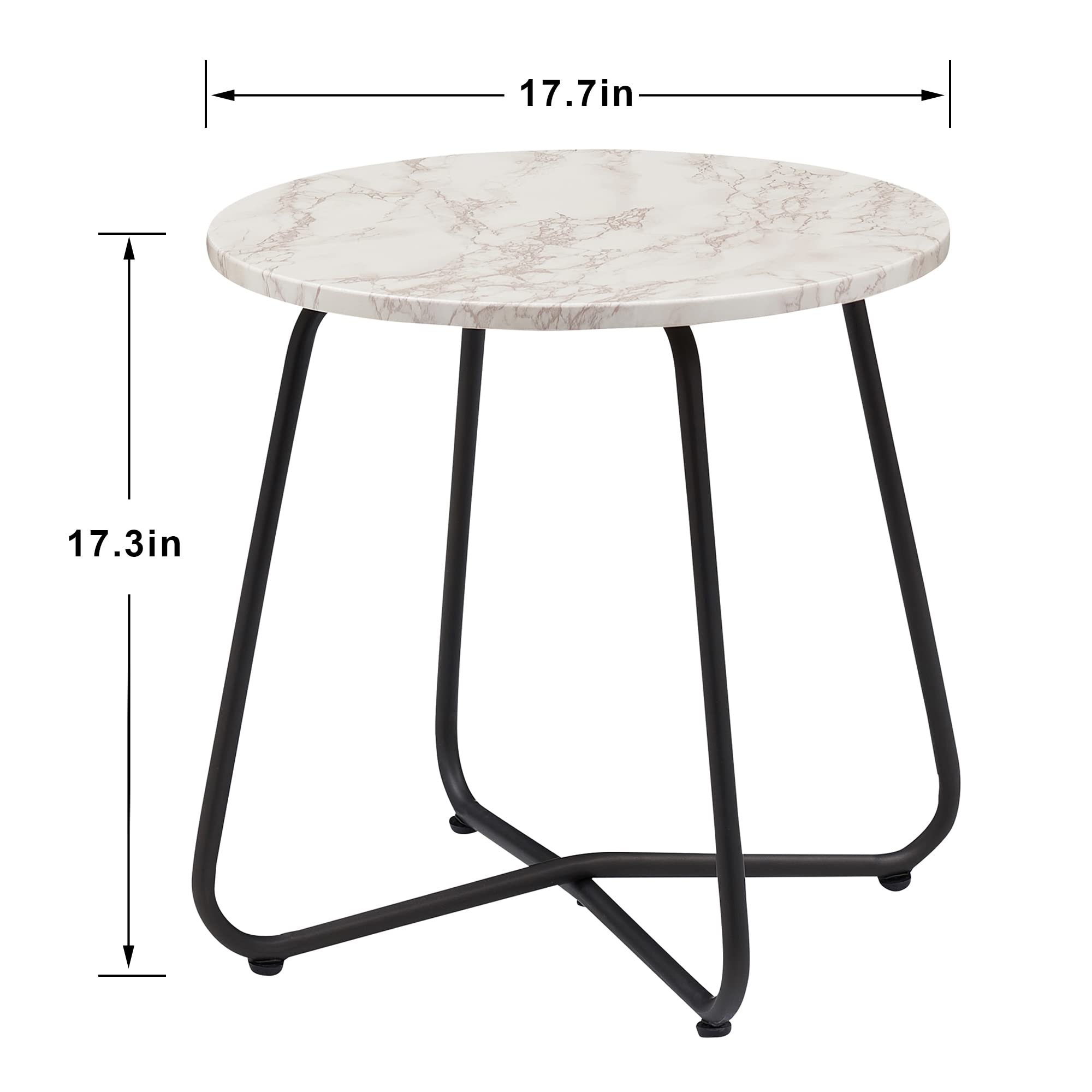 VECELO Outdoor Side Table Set of 2 - Small Round Metal Snack Table for Patio, Garden, Balcony, Yard & Living Room - Rust-Resistant Black & White Design - Perfect for Drinks, Snacks & Decor
