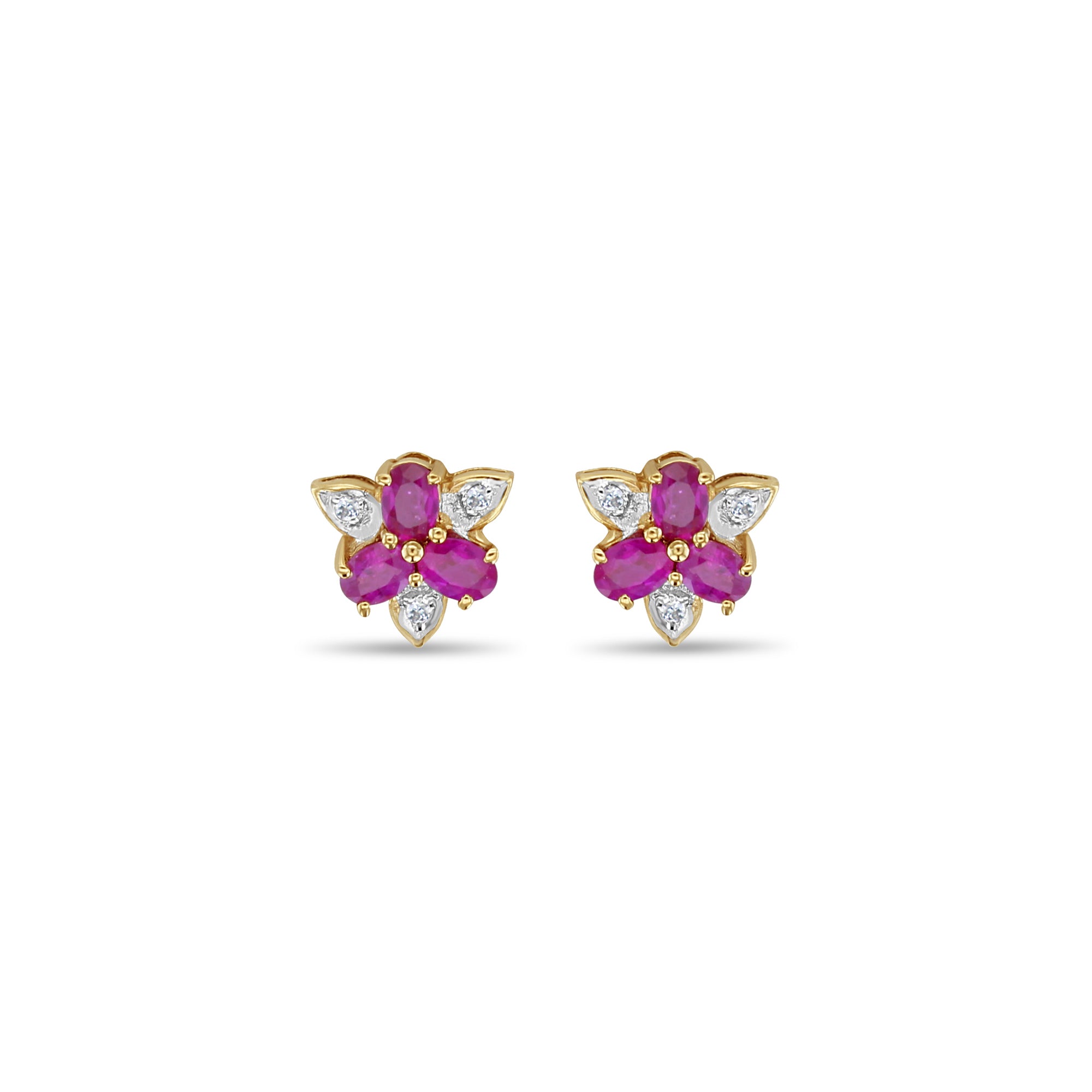Ruby Diamond Flower Shaped Pave Stud Earrings for Women | Elegant Floral Jewelry Gift for Valentine's Day, Anniversary & Special Occasions