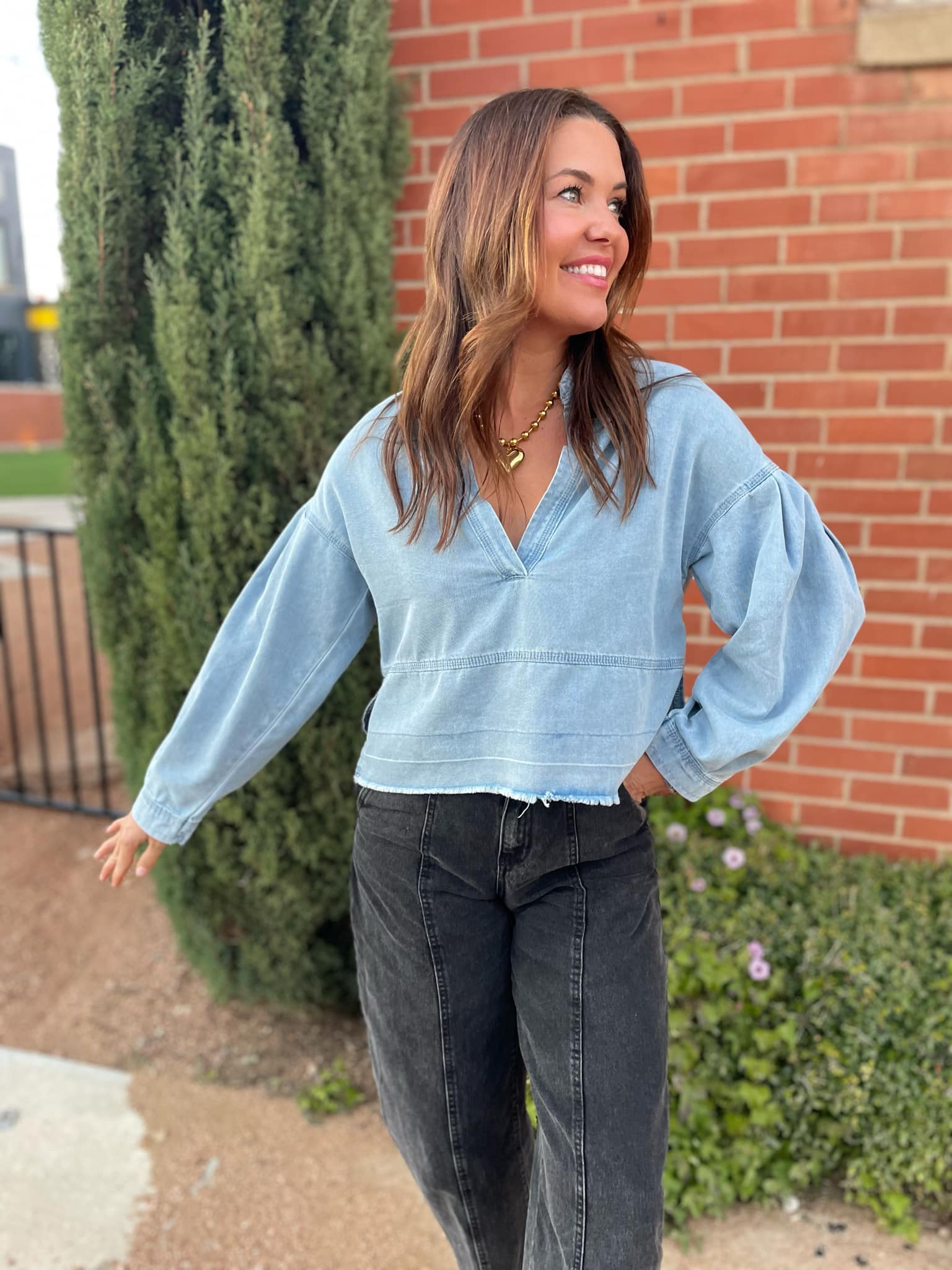 PREORDER: Dylan Denim Blouse for Women - Stylish Button Down Shirt with Long Sleeves - Perfect for Casual Outfits, Office Wear & Date Nights