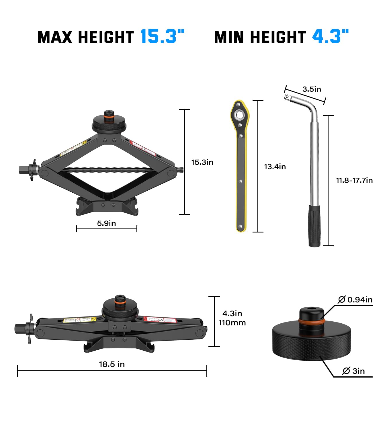 2.5 Ton Tesla Car Jack Kit - Heavy Duty Scissor Jack for Tesla Model Y, Model 3, Model S & Model X | Includes 2 Tesla-Specific Jack Pads | Perfect for Tire Changes, Emergency Roadside Repairs & Vehicle Maintenance
