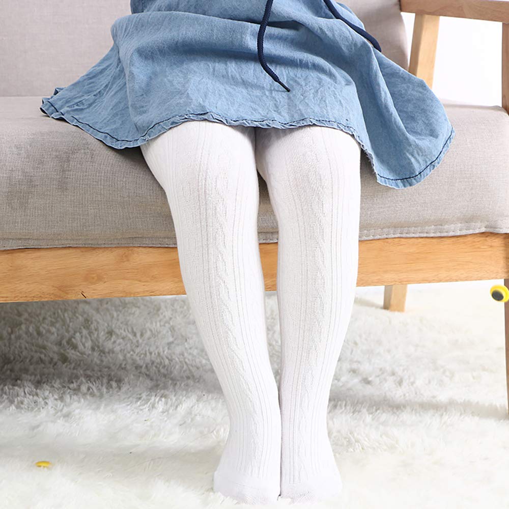 TechCity Girls' Seamless Cotton Cable Knit Tights & Leggings for Toddlers (2-14 Years) - Soft Stretchy Stockings for School, Play & Winter Warmth