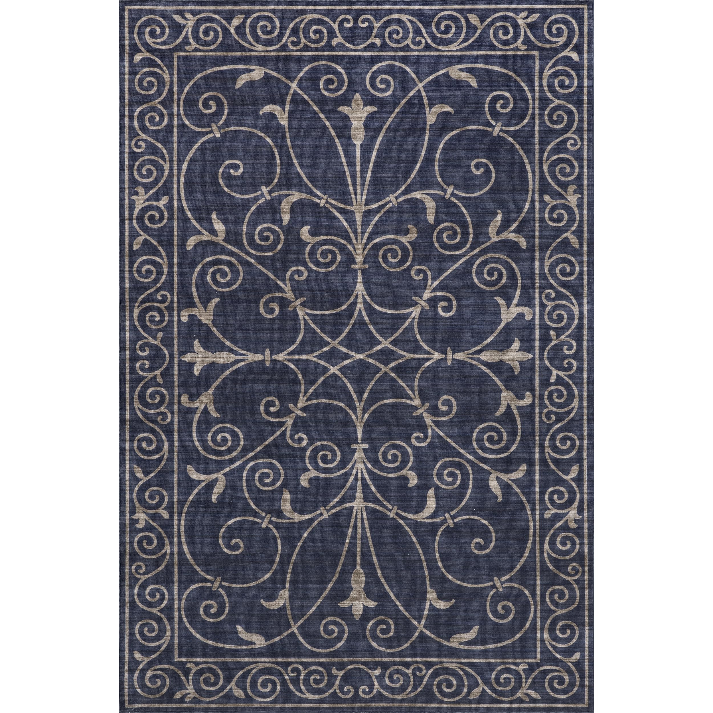 nuLOOM Chara Traditional Vines Machine Washable Indoor/Outdoor Area Rug, 8x10 Feet, Navy Blue - Perfect for Living Room, Bedroom, Patio, and Deck Decor