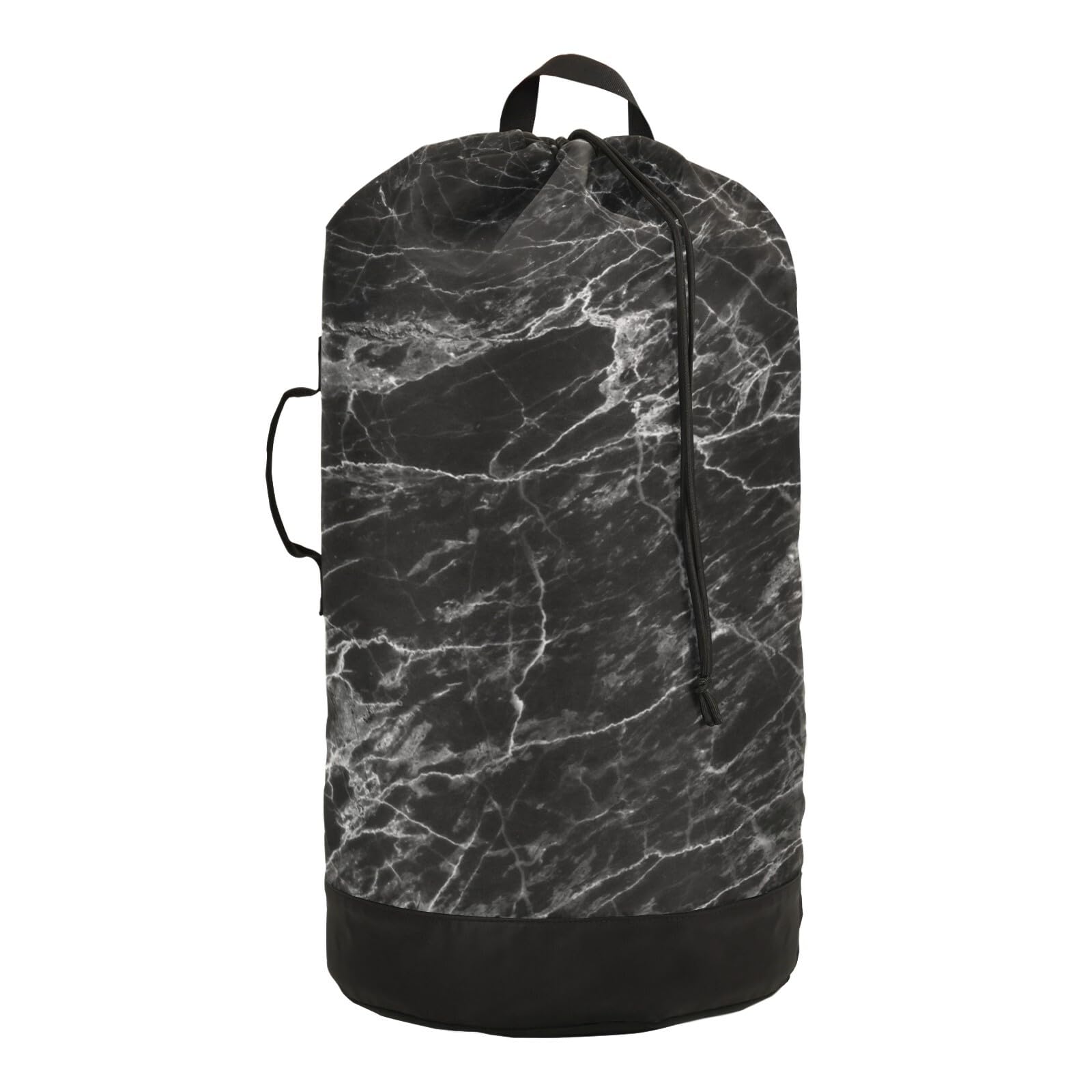 Washable Laundry Backpack - Large Dirty Clothes Bag with Adjustable Shoulder Straps | Heavy Duty Drawstring Travel Laundry Bag for College, Camping & Gym | Black Marble Design for Home & Dorm Organization