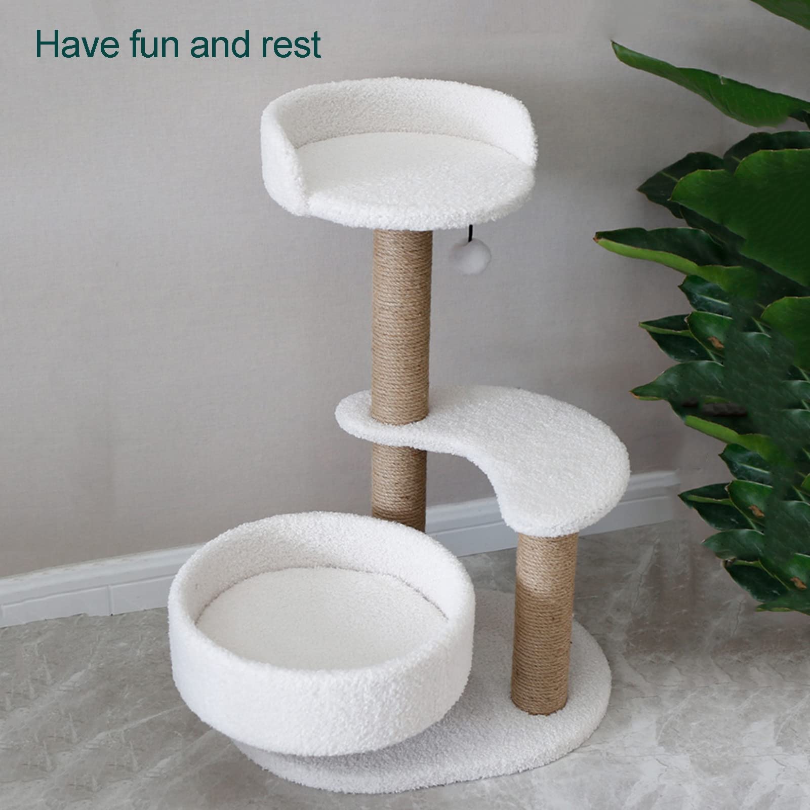 28.3 Inch Cat Tree for Indoor Cats - 3 Level Cat Activity Tower with Scratching Post & Hanging Ball - Multi-Level Pet Play House for Kittens & Adult Cats - White Cat Furniture (49x72cm) - Perfect for Small Spaces & Apartment Living