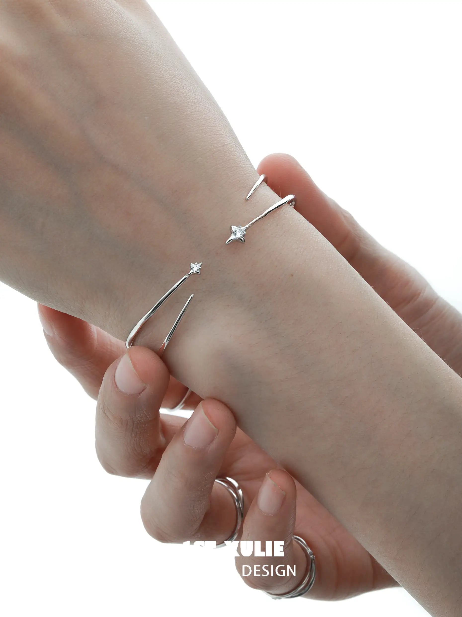 Star Trails S925 Sterling Silver Adjustable Open Bangle Bracelet for Women - Elegant Stackable Jewelry for Everyday Wear & Special Occasions