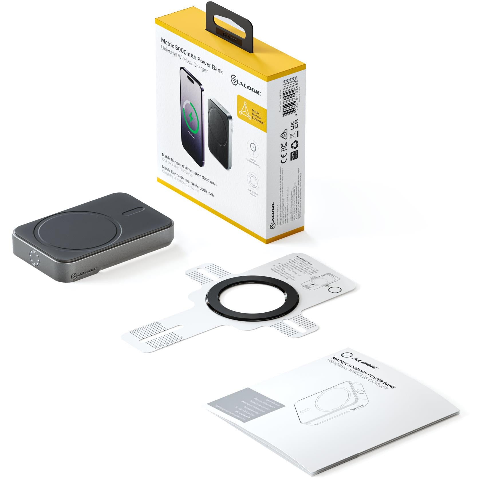 ALOGIC Matrix Universal Magnetic 5K Power Bank - 5000mAh Portable Charger with Fast Charging for iPhone, Samsung, AirPods | Perfect for Travel, Camping & Emergency Power Backup (Black)